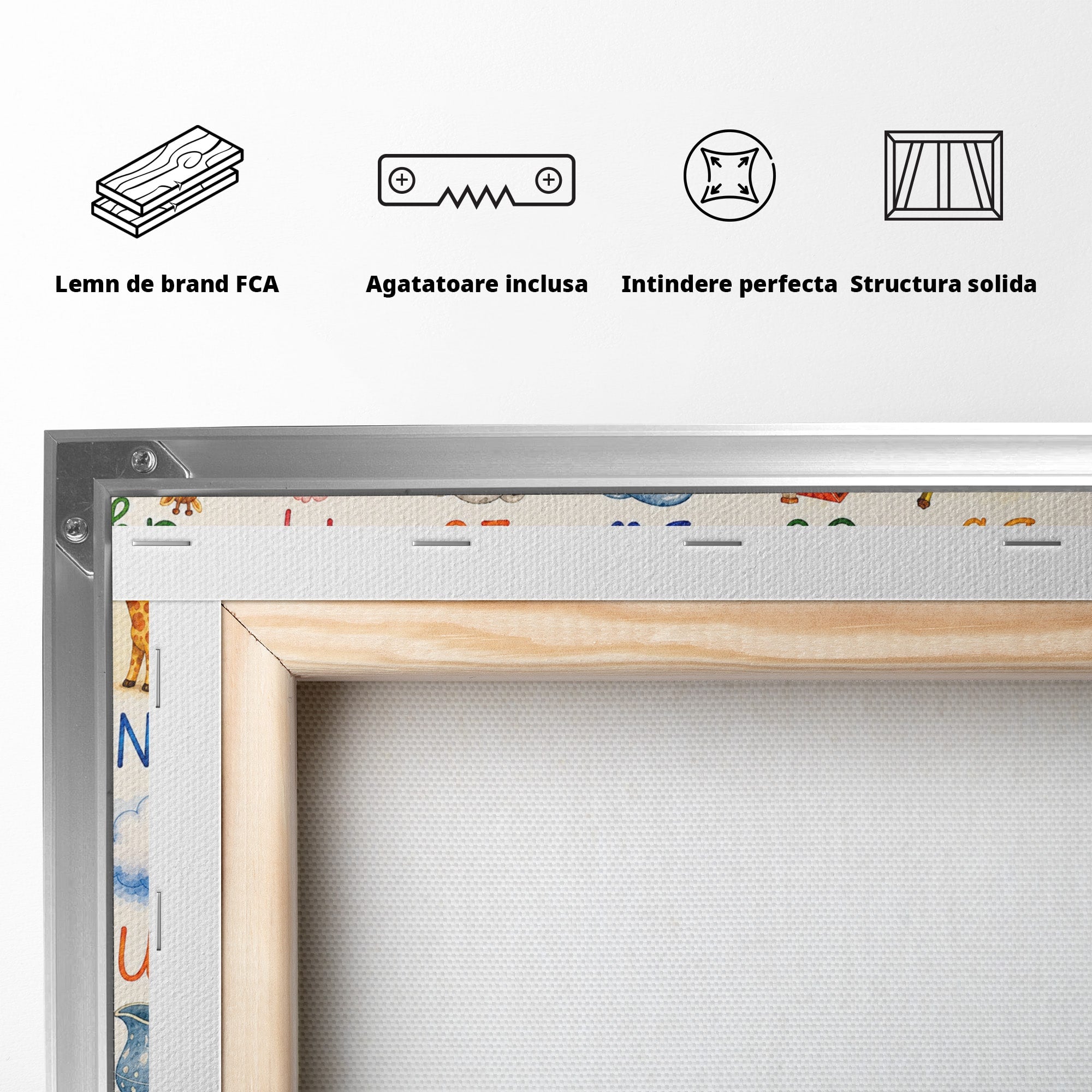 Tablou Canvas Premium LuxCanva® K1077, Abecedar Ilustrat, Abecedar, Educativ, Copii, Invatare, Camera Copii, Culori Vibrante