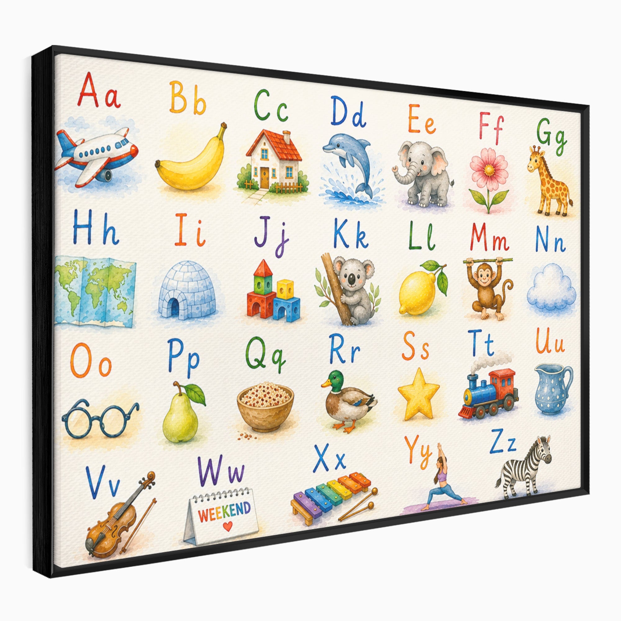 Tablou Canvas Premium LuxCanva® K1077, Abecedar Ilustrat, Abecedar, Educativ, Copii, Invatare, Camera Copii, Culori Vibrante