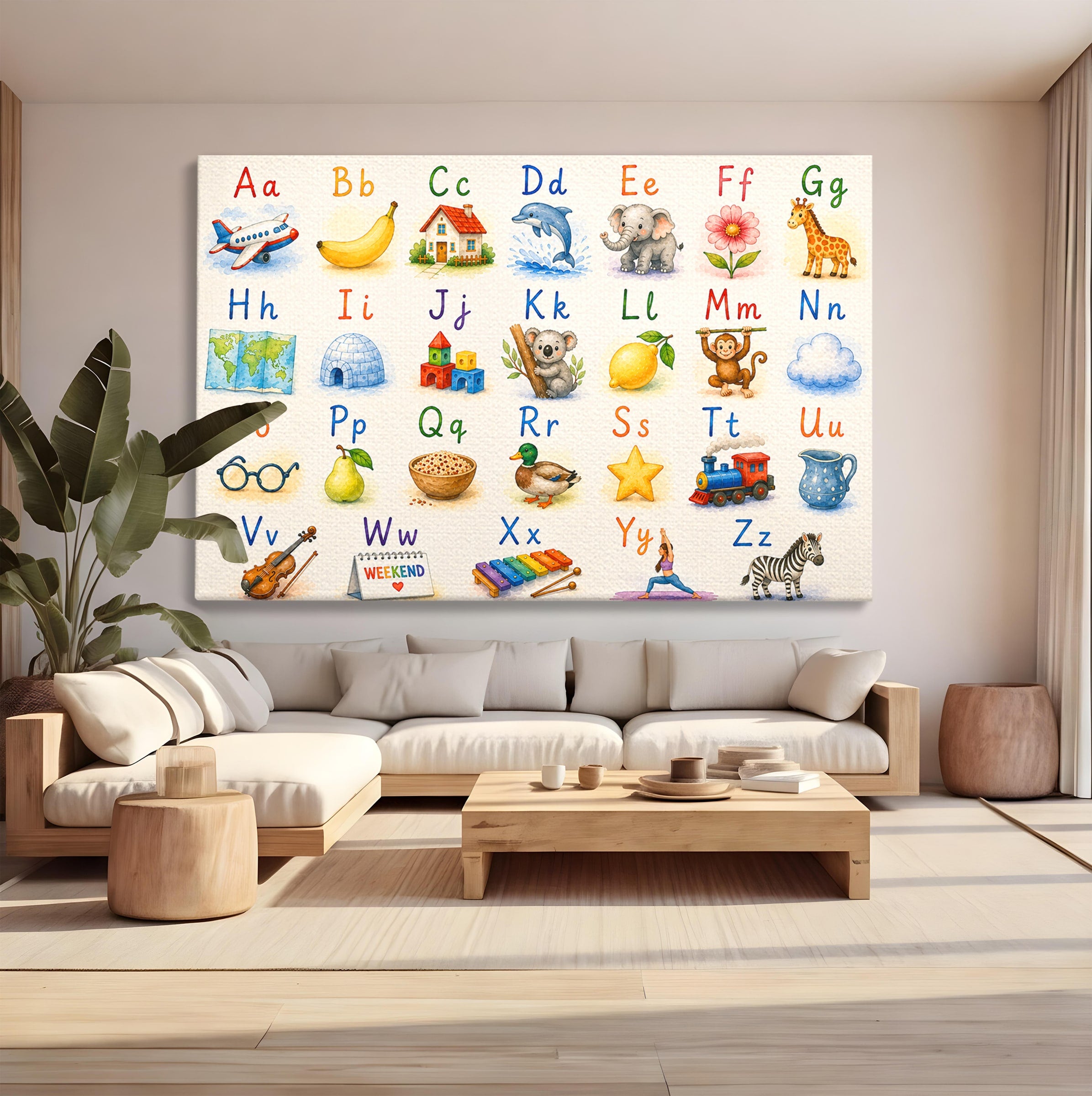 Tablou Canvas Premium LuxCanva® K1077, Abecedar Ilustrat, Abecedar, Educativ, Copii, Invatare, Camera Copii, Culori Vibrante