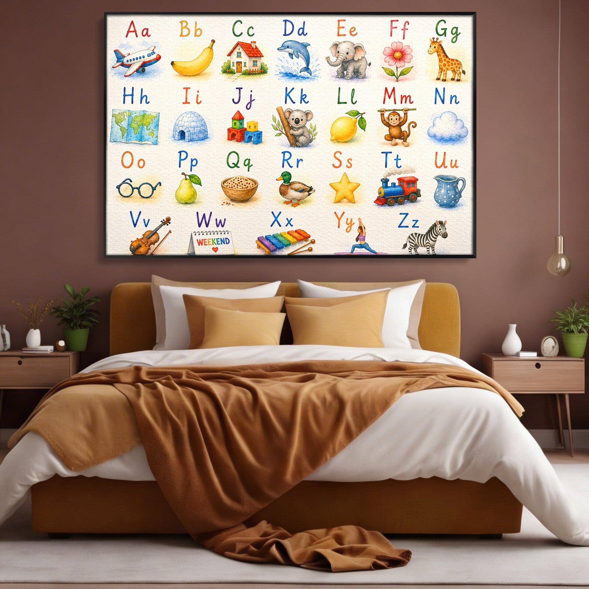 Tablou Canvas Premium LuxCanva® K1077, Abecedar Ilustrat, Abecedar, Educativ, Copii, Invatare, Camera Copii, Culori Vibrante
