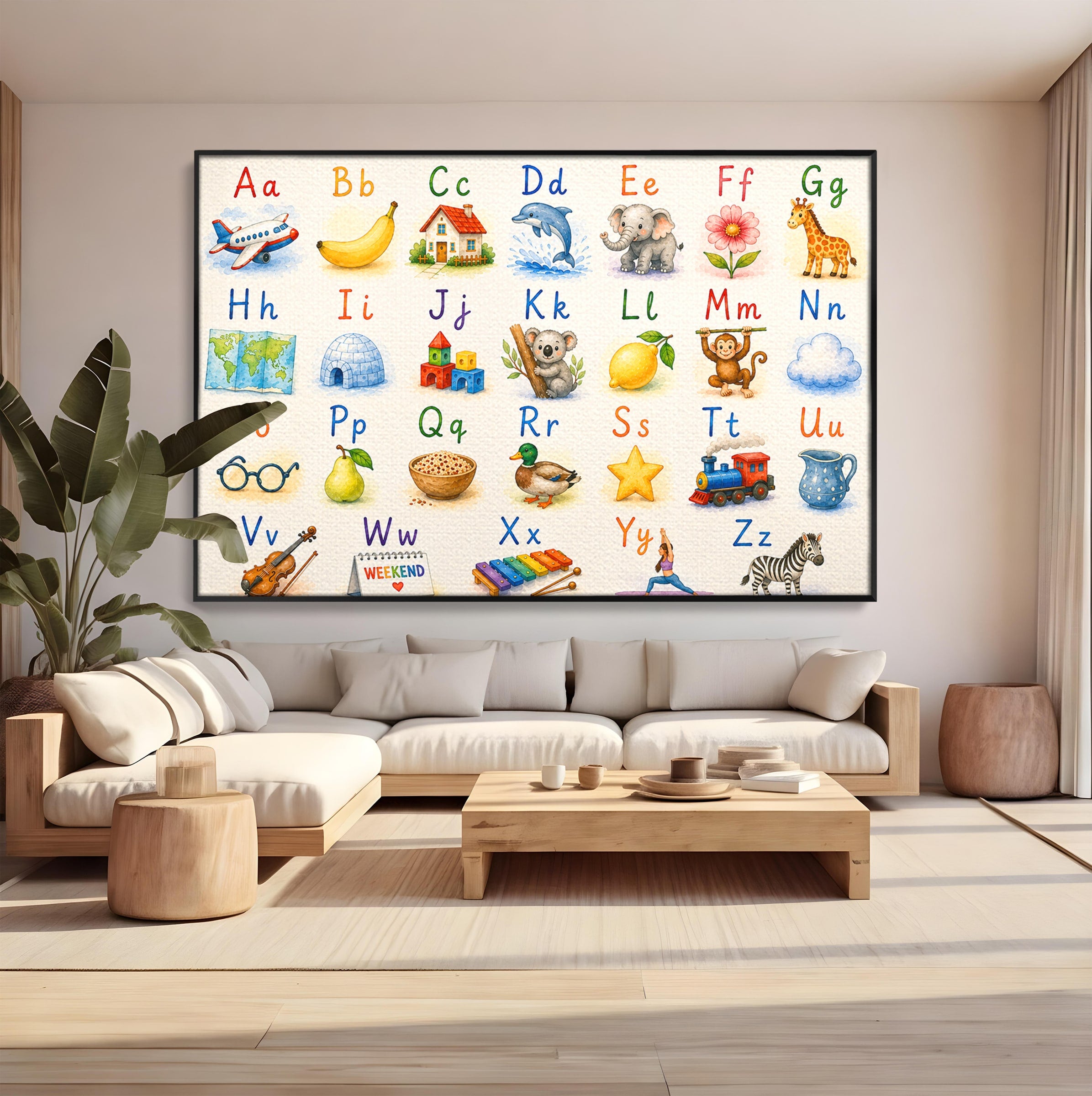 Tablou Canvas Premium LuxCanva® K1077, Abecedar Ilustrat, Abecedar, Educativ, Copii, Invatare, Camera Copii, Culori Vibrante