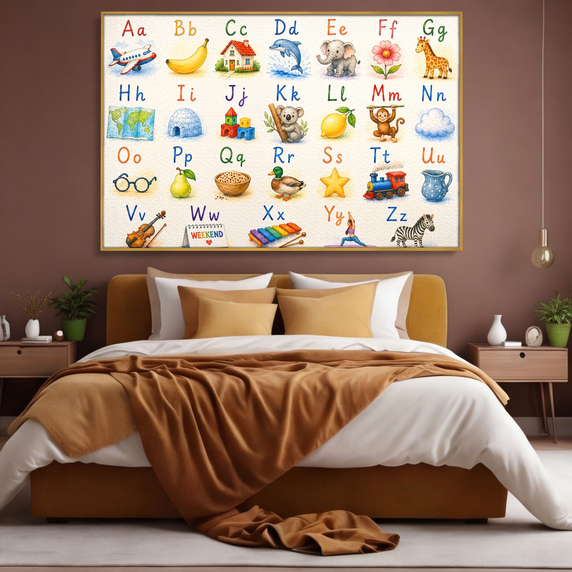 Tablou Canvas Premium LuxCanva® K1077, Abecedar Ilustrat, Abecedar, Educativ, Copii, Invatare, Camera Copii, Culori Vibrante