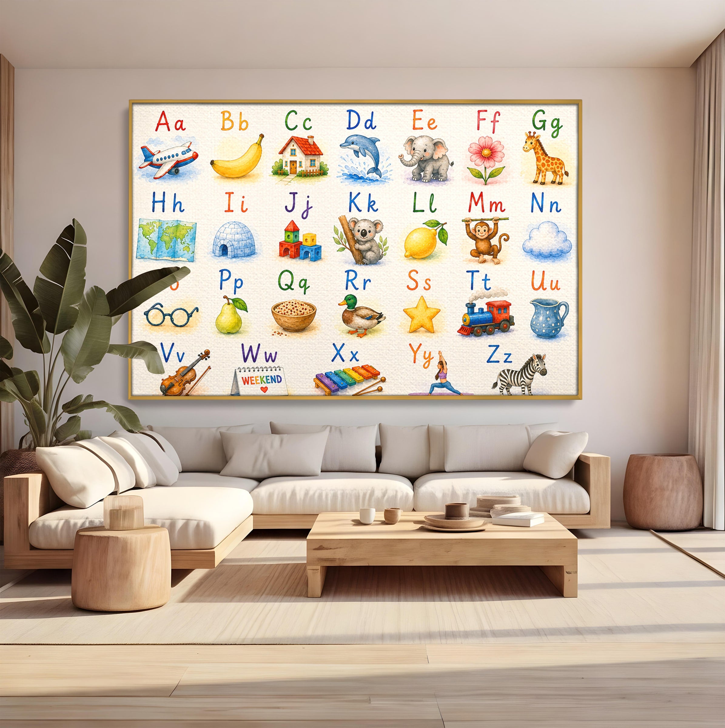 Tablou Canvas Premium LuxCanva® K1077, Abecedar Ilustrat, Abecedar, Educativ, Copii, Invatare, Camera Copii, Culori Vibrante
