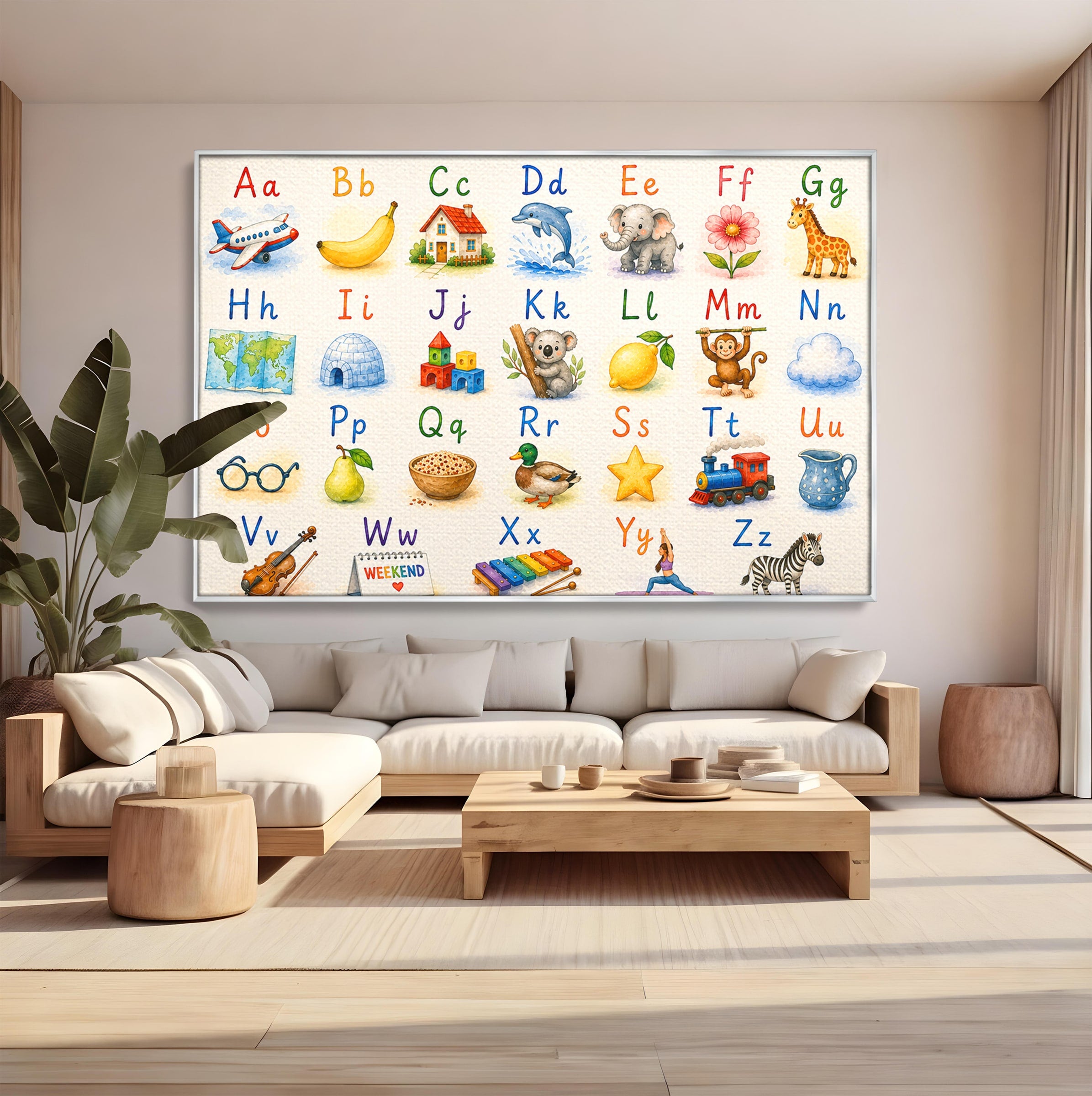 Tablou Canvas Premium LuxCanva® K1077, Abecedar Ilustrat, Abecedar, Educativ, Copii, Invatare, Camera Copii, Culori Vibrante