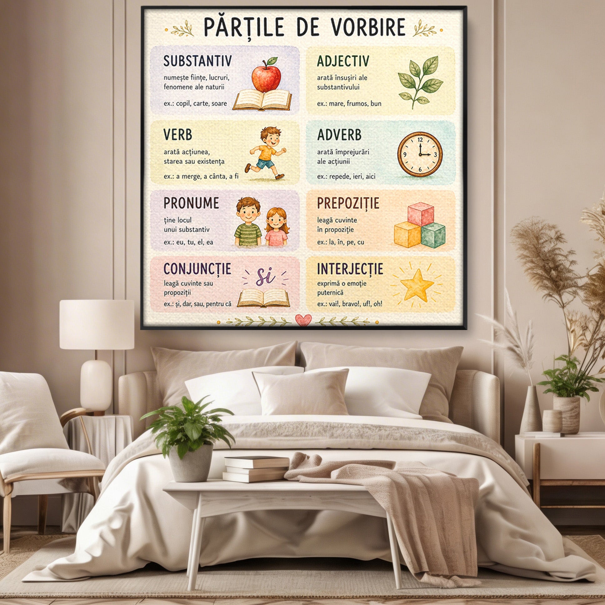 Tablou Canvas Premium LuxCanva® K1080, Partile De Vorbire Educative, Educatie, Copii, Invatare, Scoala, Clasa, Dormitor, Culori Vibrante