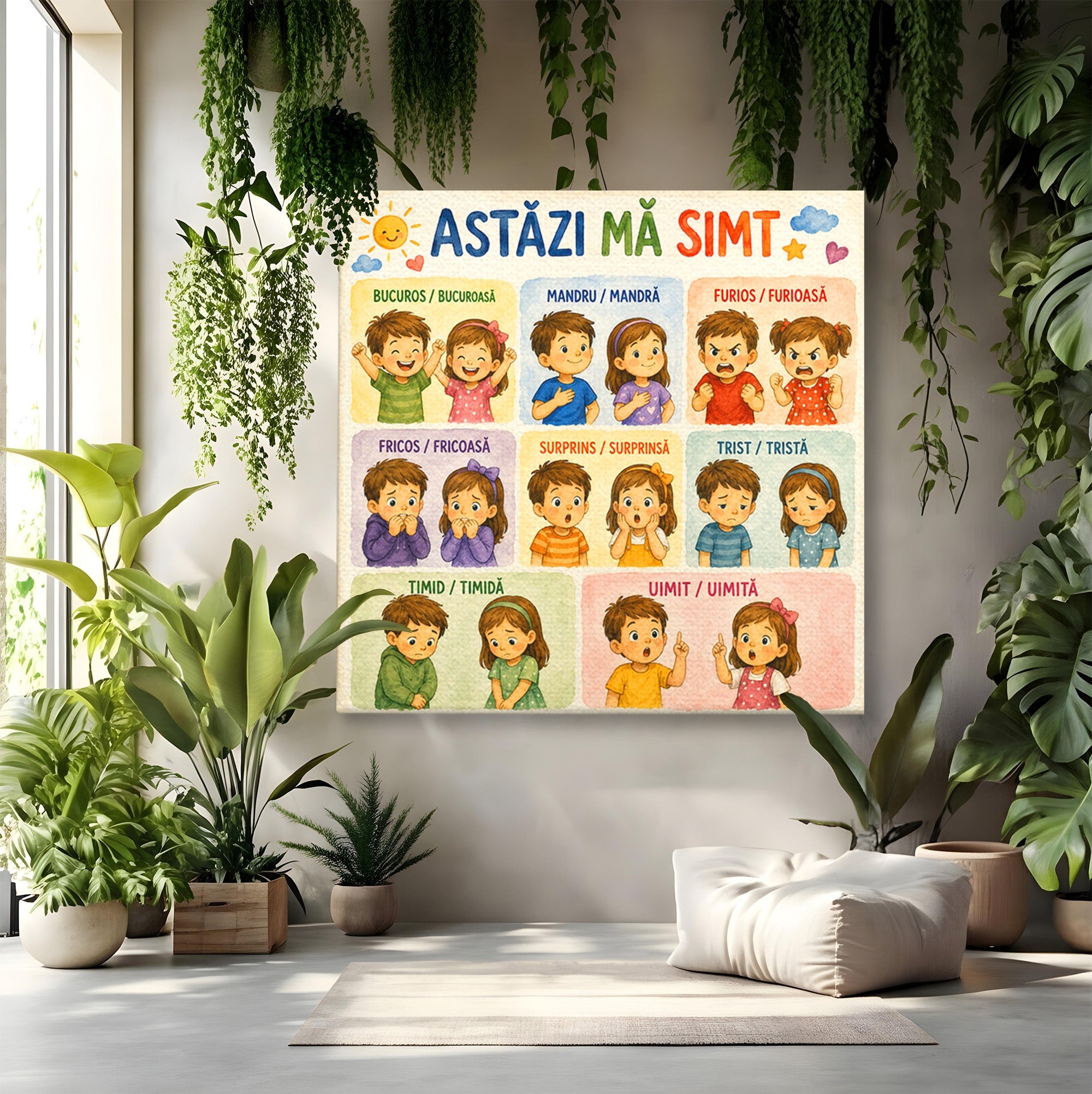 Tablou Canvas Premium LuxCanva® K1082, Astazi Ma Simt, Emotii, Copii, Educativ, Bucatarie, Camera Copii, Culori Vibrante