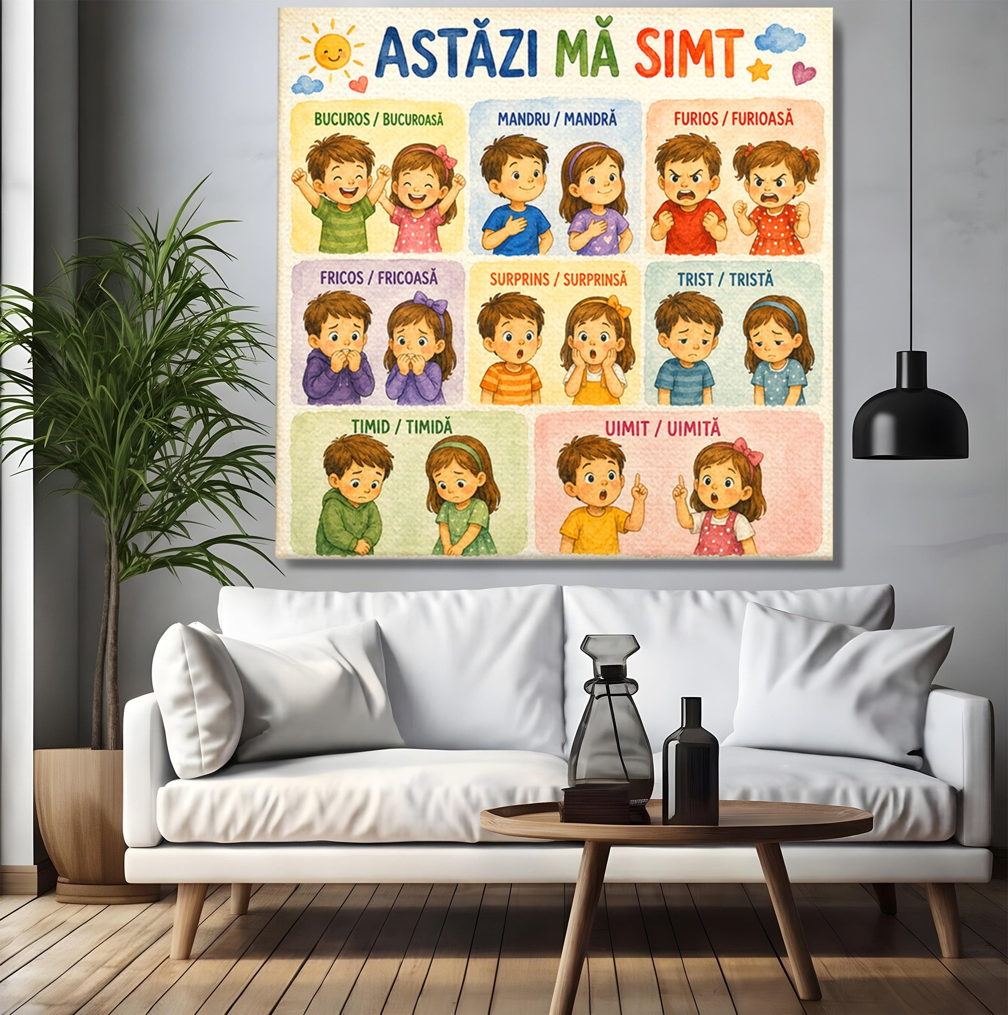 Tablou Canvas Premium LuxCanva® K1082, Astazi Ma Simt, Emotii, Copii, Educativ, Bucatarie, Camera Copii, Culori Vibrante