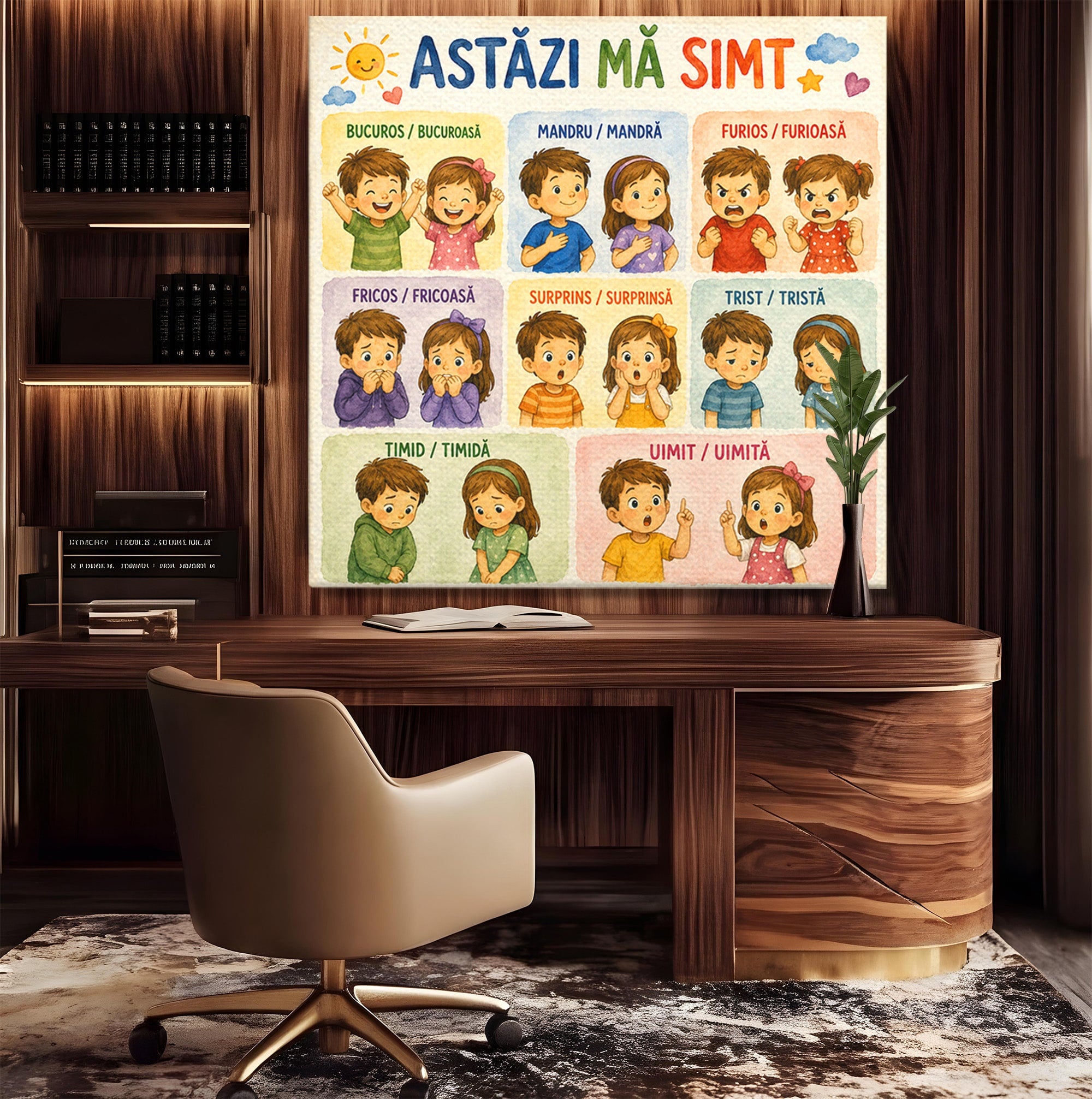 Tablou Canvas Premium LuxCanva® K1082, Astazi Ma Simt, Emotii, Copii, Educativ, Bucatarie, Camera Copii, Culori Vibrante
