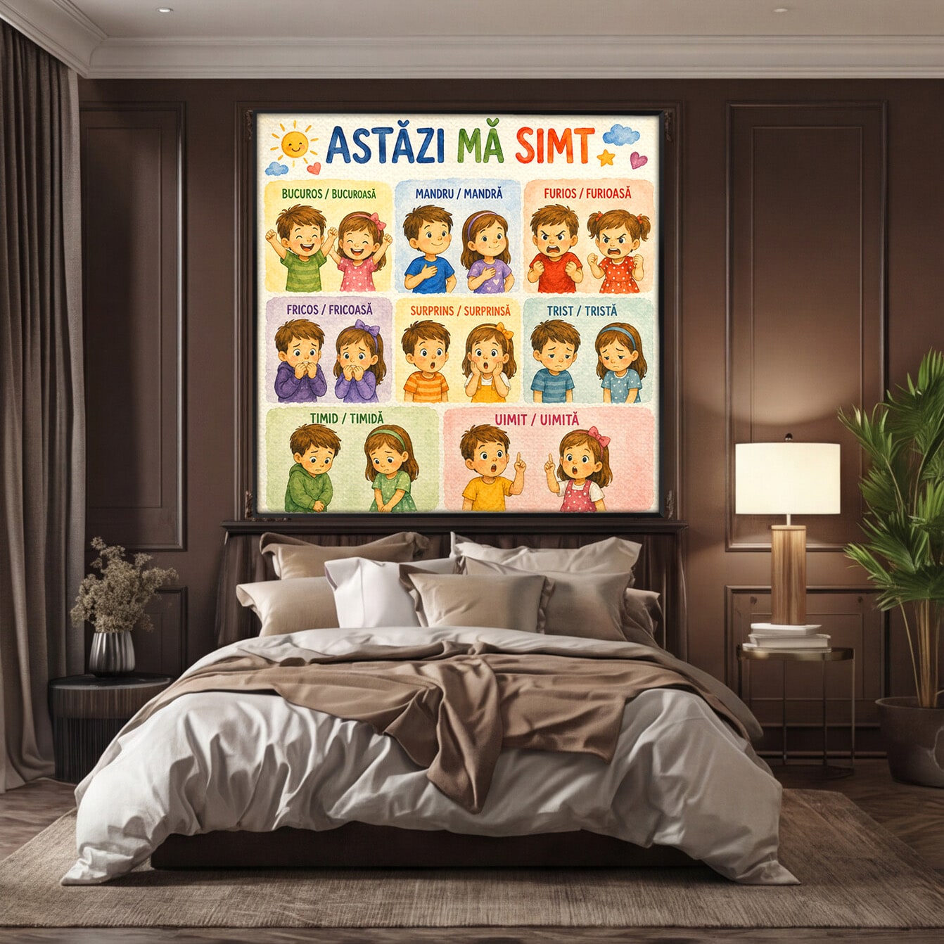 Tablou Canvas Premium LuxCanva® K1082, Astazi Ma Simt, Emotii, Copii, Educativ, Bucatarie, Camera Copii, Culori Vibrante