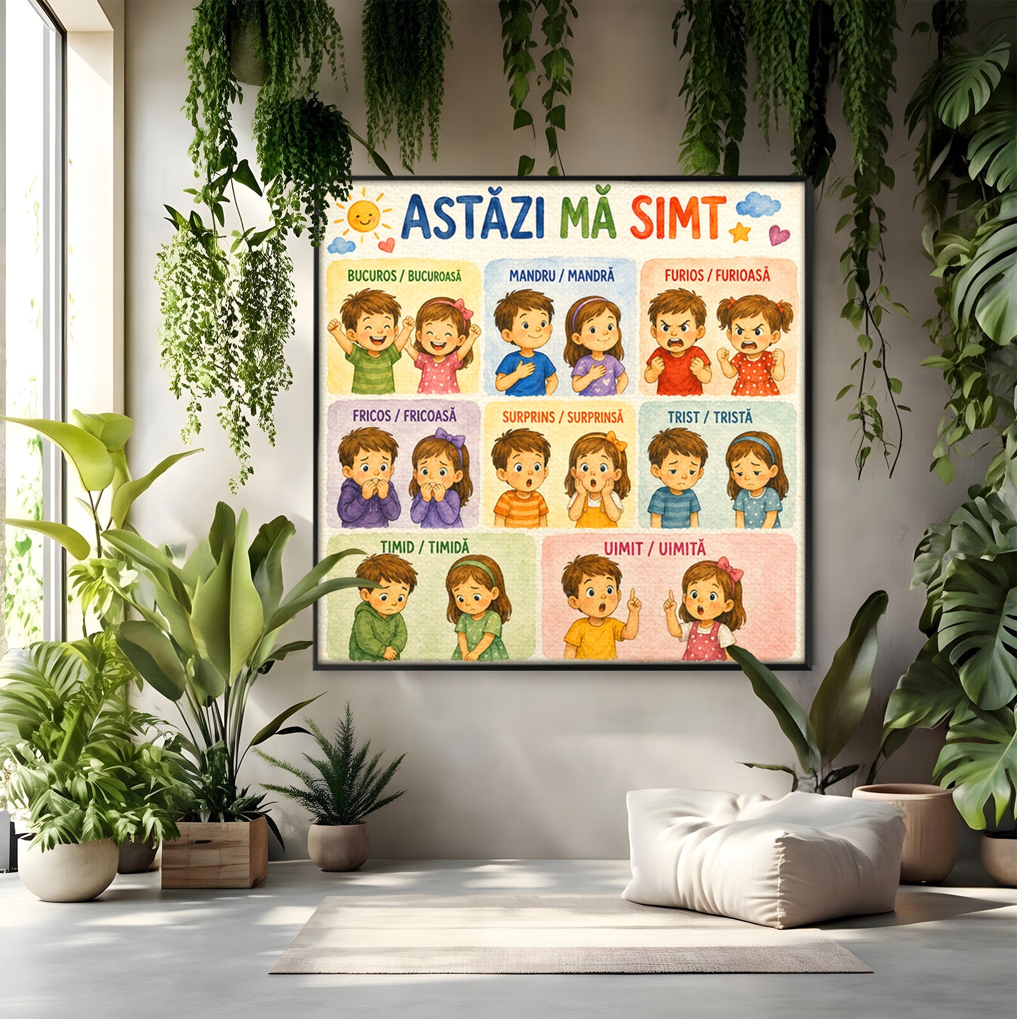 Tablou Canvas Premium LuxCanva® K1082, Astazi Ma Simt, Emotii, Copii, Educativ, Bucatarie, Camera Copii, Culori Vibrante