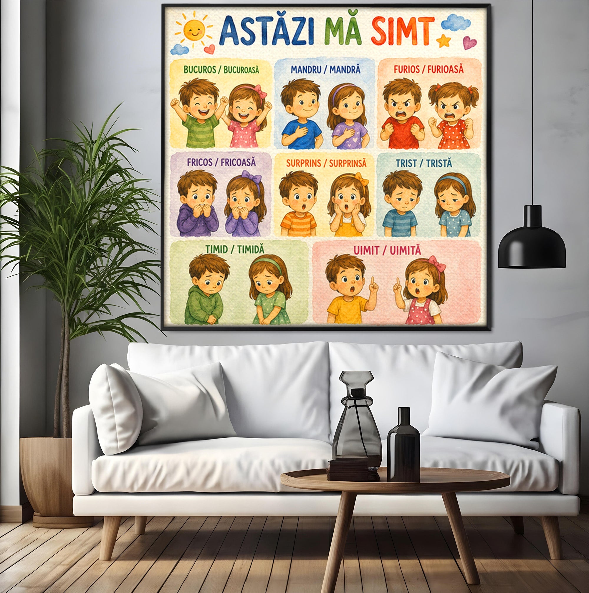 Tablou Canvas Premium LuxCanva® K1082, Astazi Ma Simt, Emotii, Copii, Educativ, Bucatarie, Camera Copii, Culori Vibrante
