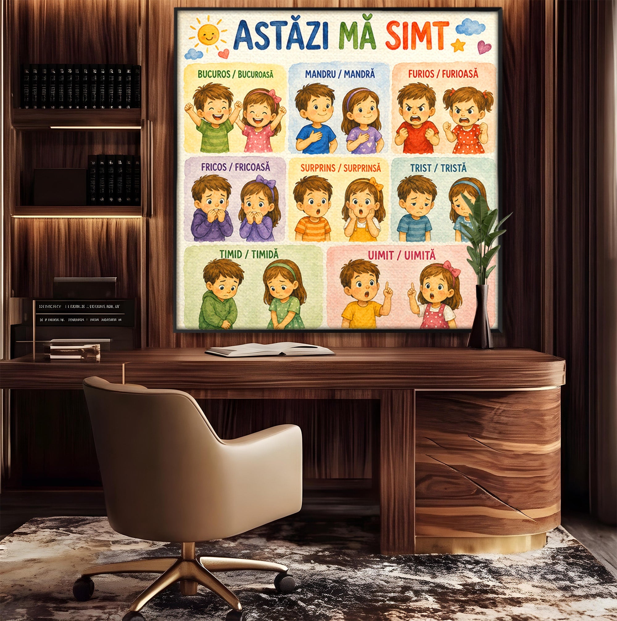 Tablou Canvas Premium LuxCanva® K1082, Astazi Ma Simt, Emotii, Copii, Educativ, Bucatarie, Camera Copii, Culori Vibrante