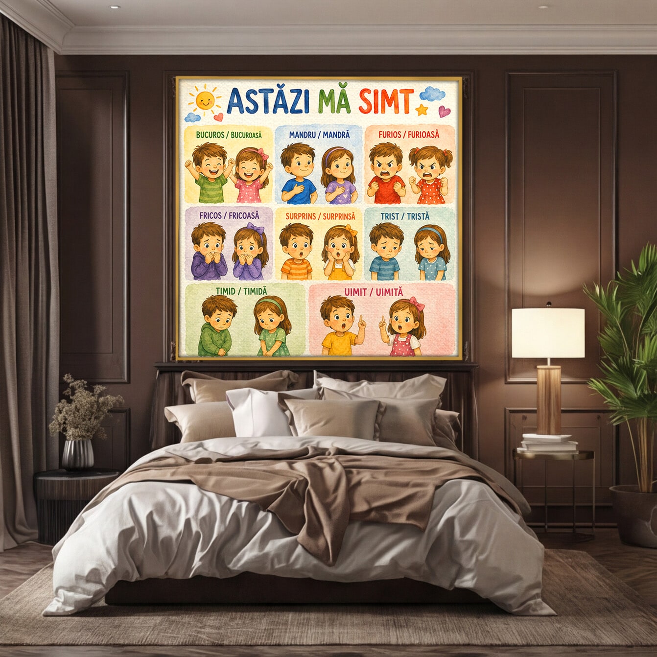 Tablou Canvas Premium LuxCanva® K1082, Astazi Ma Simt, Emotii, Copii, Educativ, Bucatarie, Camera Copii, Culori Vibrante