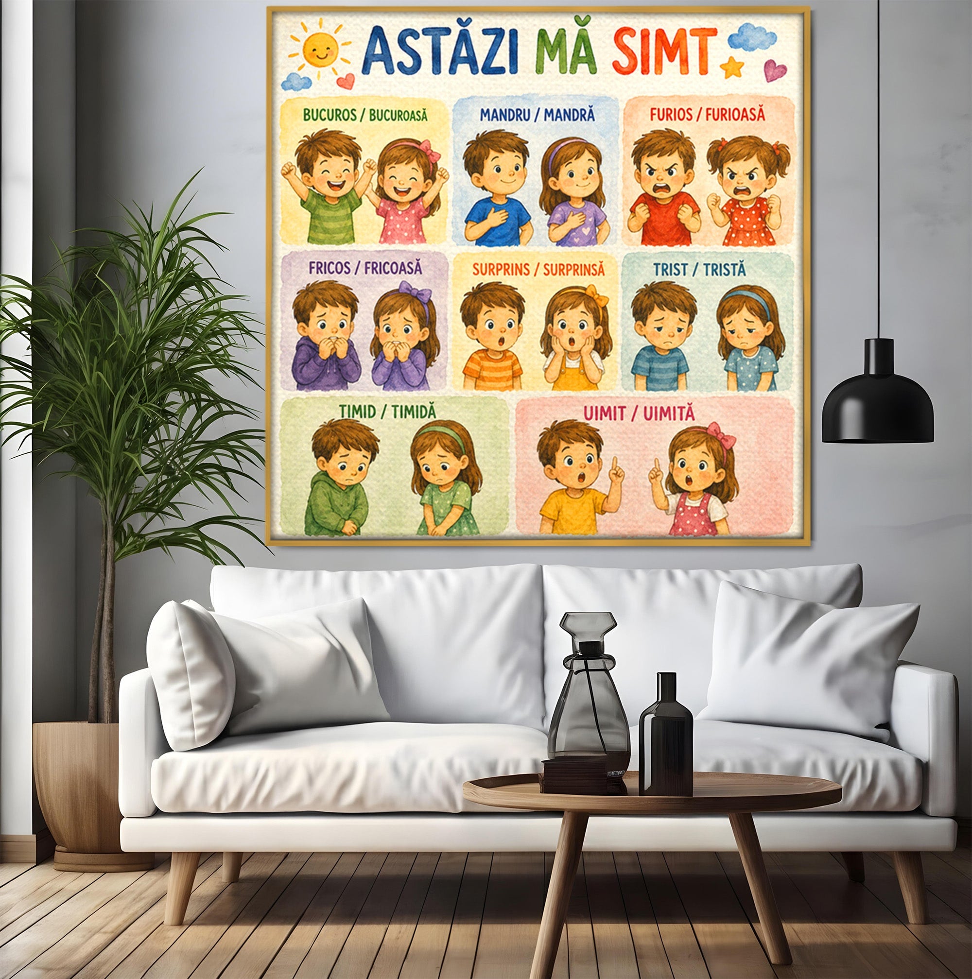 Tablou Canvas Premium LuxCanva® K1082, Astazi Ma Simt, Emotii, Copii, Educativ, Bucatarie, Camera Copii, Culori Vibrante