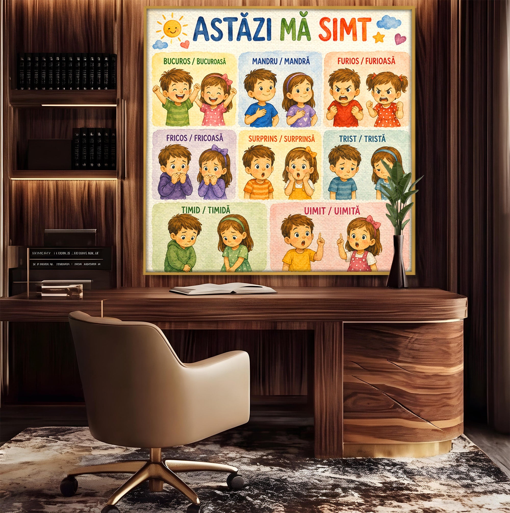 Tablou Canvas Premium LuxCanva® K1082, Astazi Ma Simt, Emotii, Copii, Educativ, Bucatarie, Camera Copii, Culori Vibrante
