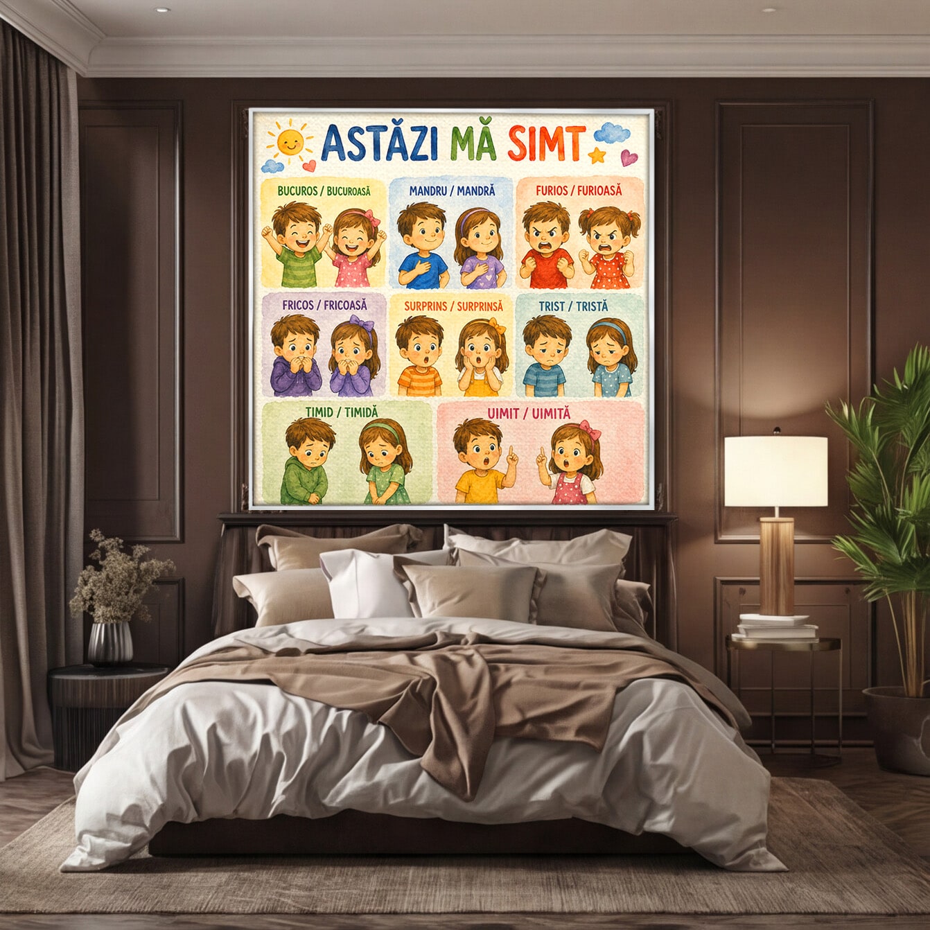 Tablou Canvas Premium LuxCanva® K1082, Astazi Ma Simt, Emotii, Copii, Educativ, Bucatarie, Camera Copii, Culori Vibrante