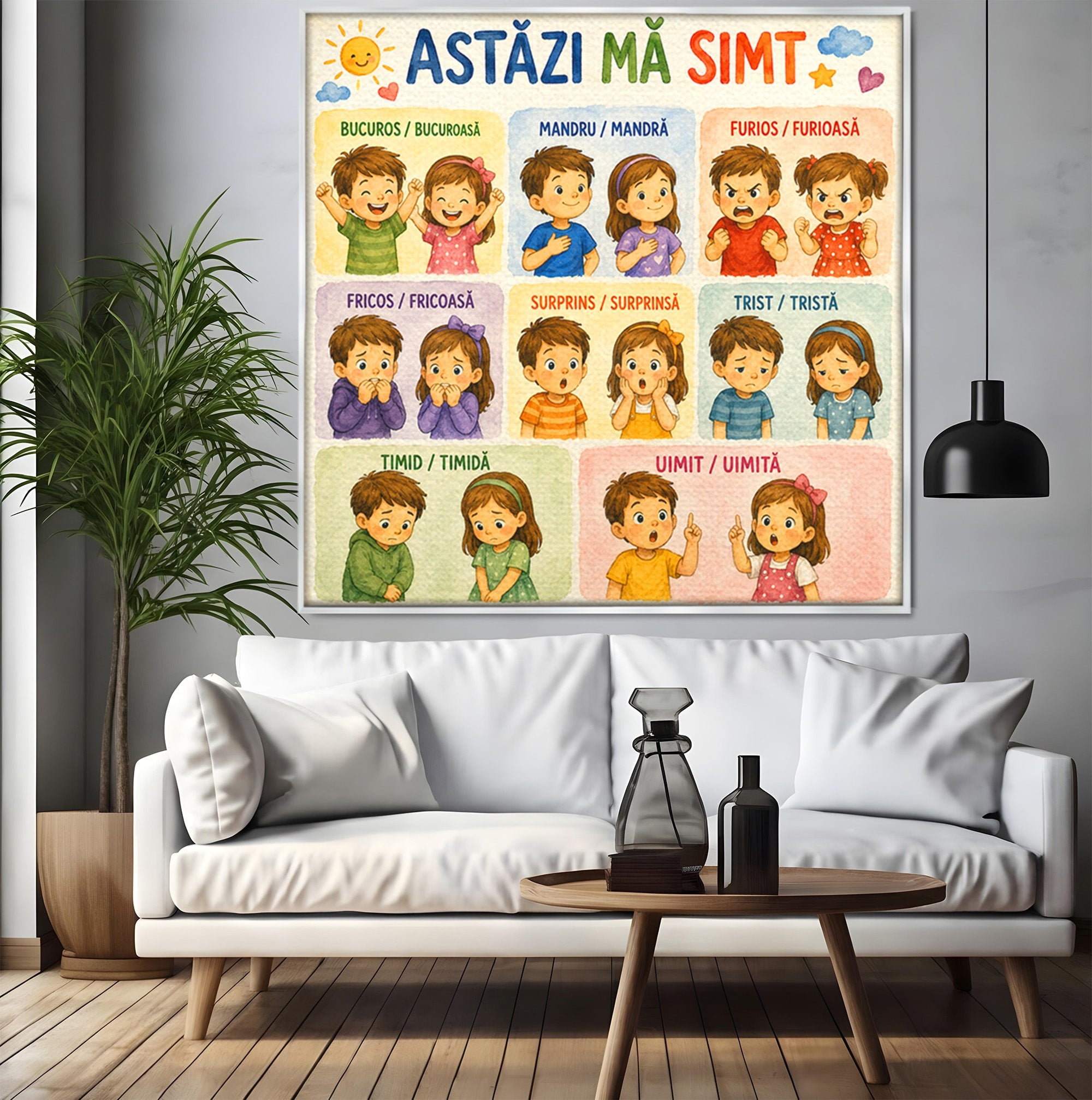 Tablou Canvas Premium LuxCanva® K1082, Astazi Ma Simt, Emotii, Copii, Educativ, Bucatarie, Camera Copii, Culori Vibrante