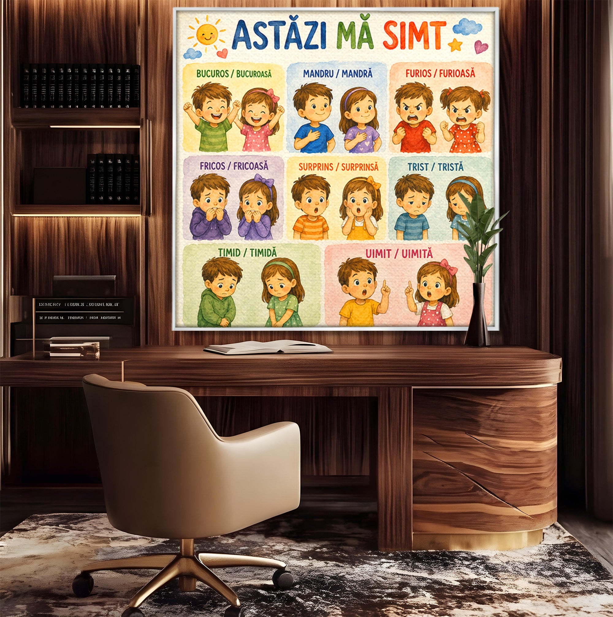Tablou Canvas Premium LuxCanva® K1082, Astazi Ma Simt, Emotii, Copii, Educativ, Bucatarie, Camera Copii, Culori Vibrante