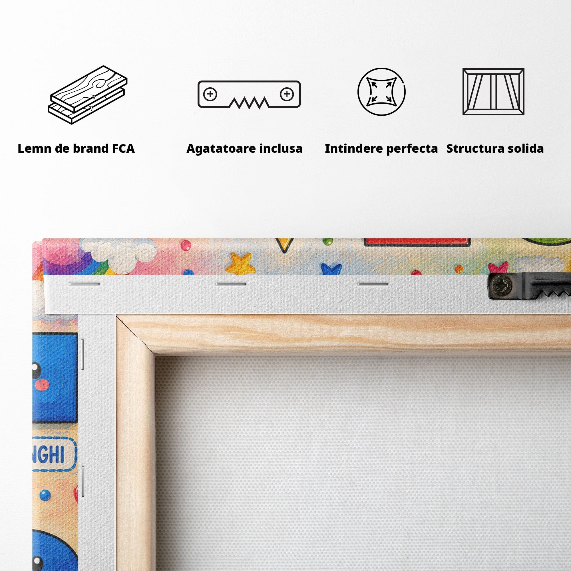 Tablou Canvas Premium LuxCanva® K1083, Figuri Geometrice Zambitoare, Geometrie, Copii, Educativ, Jucaus, Living, Dormitor, Culori Vibrante