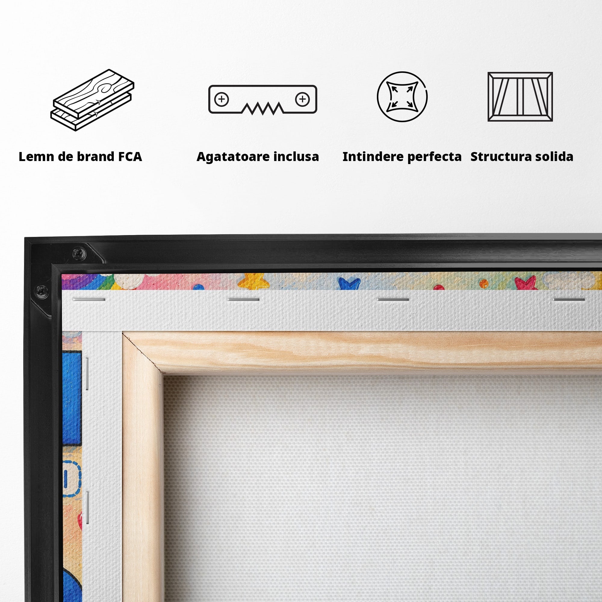 Tablou Canvas Premium LuxCanva® K1083, Figuri Geometrice Zambitoare, Geometrie, Copii, Educativ, Jucaus, Living, Dormitor, Culori Vibrante