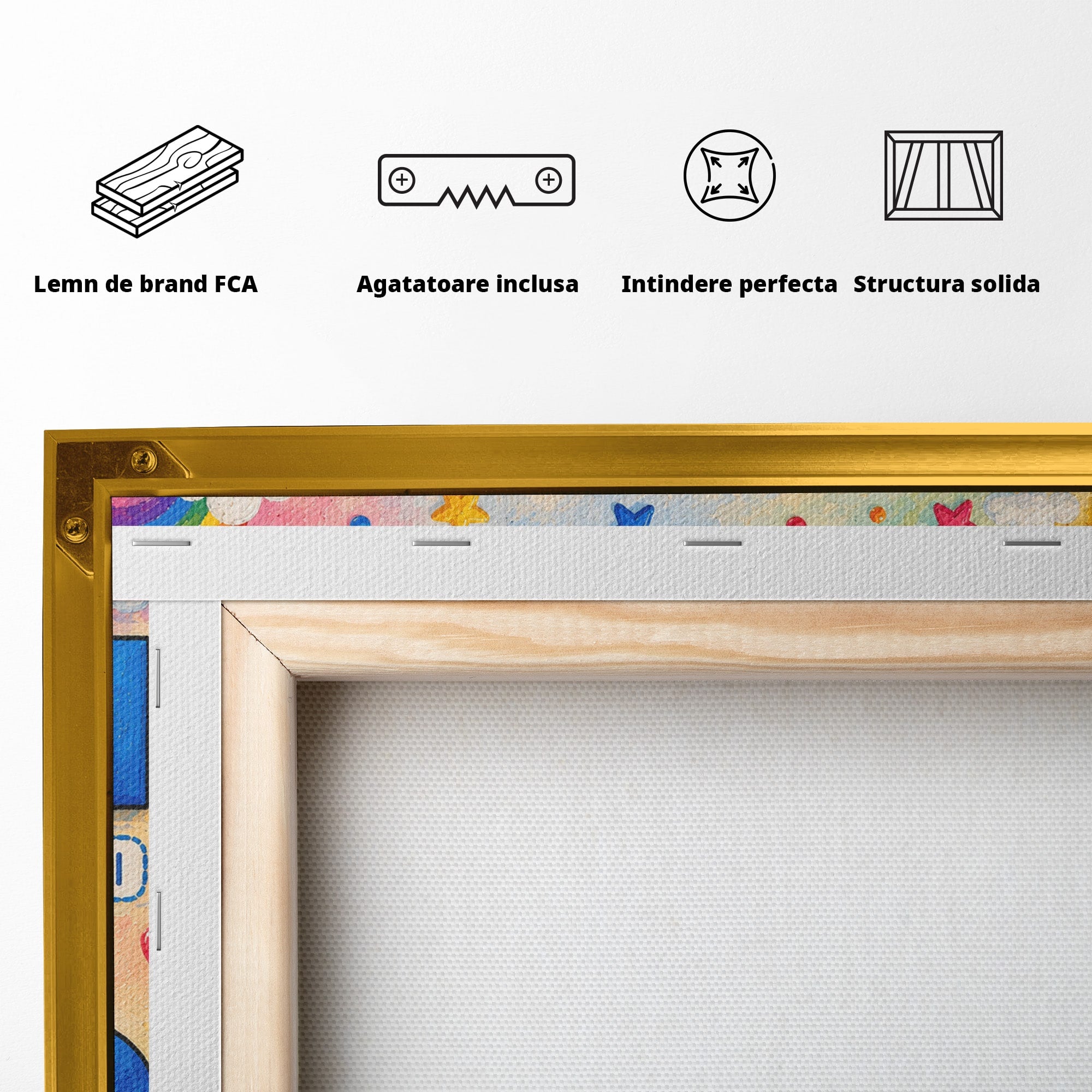 Tablou Canvas Premium LuxCanva® K1083, Figuri Geometrice Zambitoare, Geometrie, Copii, Educativ, Jucaus, Living, Dormitor, Culori Vibrante