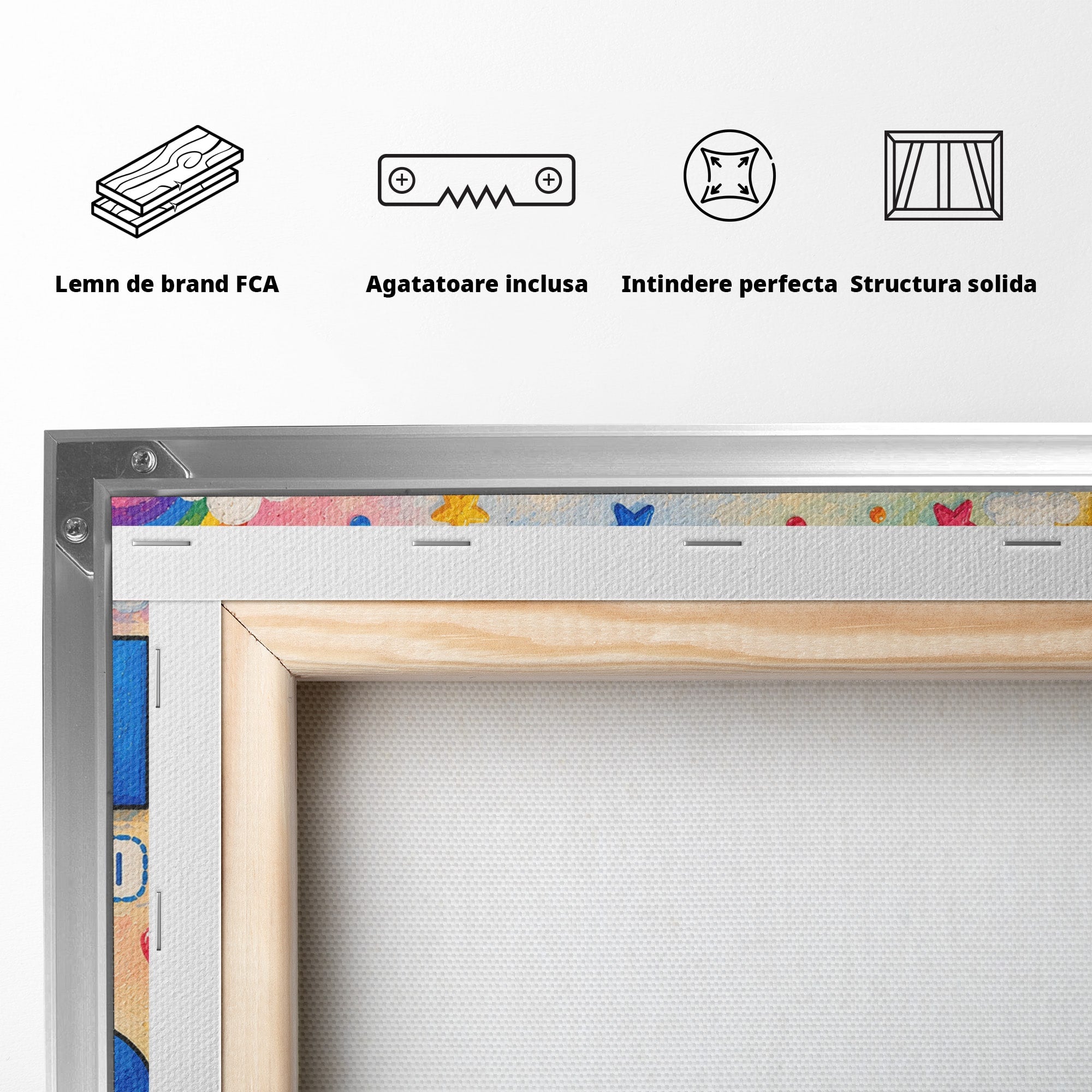 Tablou Canvas Premium LuxCanva® K1083, Figuri Geometrice Zambitoare, Geometrie, Copii, Educativ, Jucaus, Living, Dormitor, Culori Vibrante