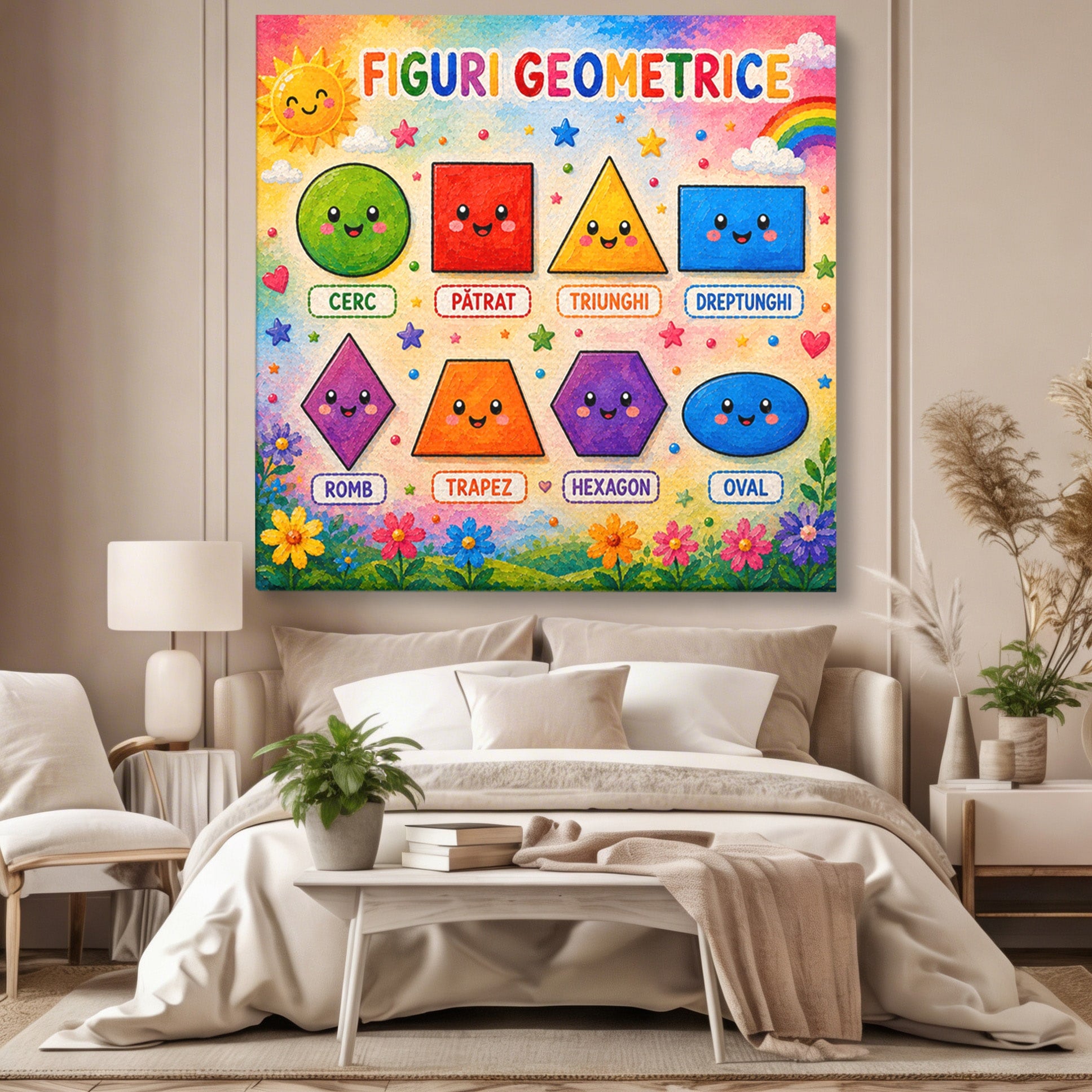 Tablou Canvas Premium LuxCanva® K1083, Figuri Geometrice Zambitoare, Geometrie, Copii, Educativ, Jucaus, Living, Dormitor, Culori Vibrante