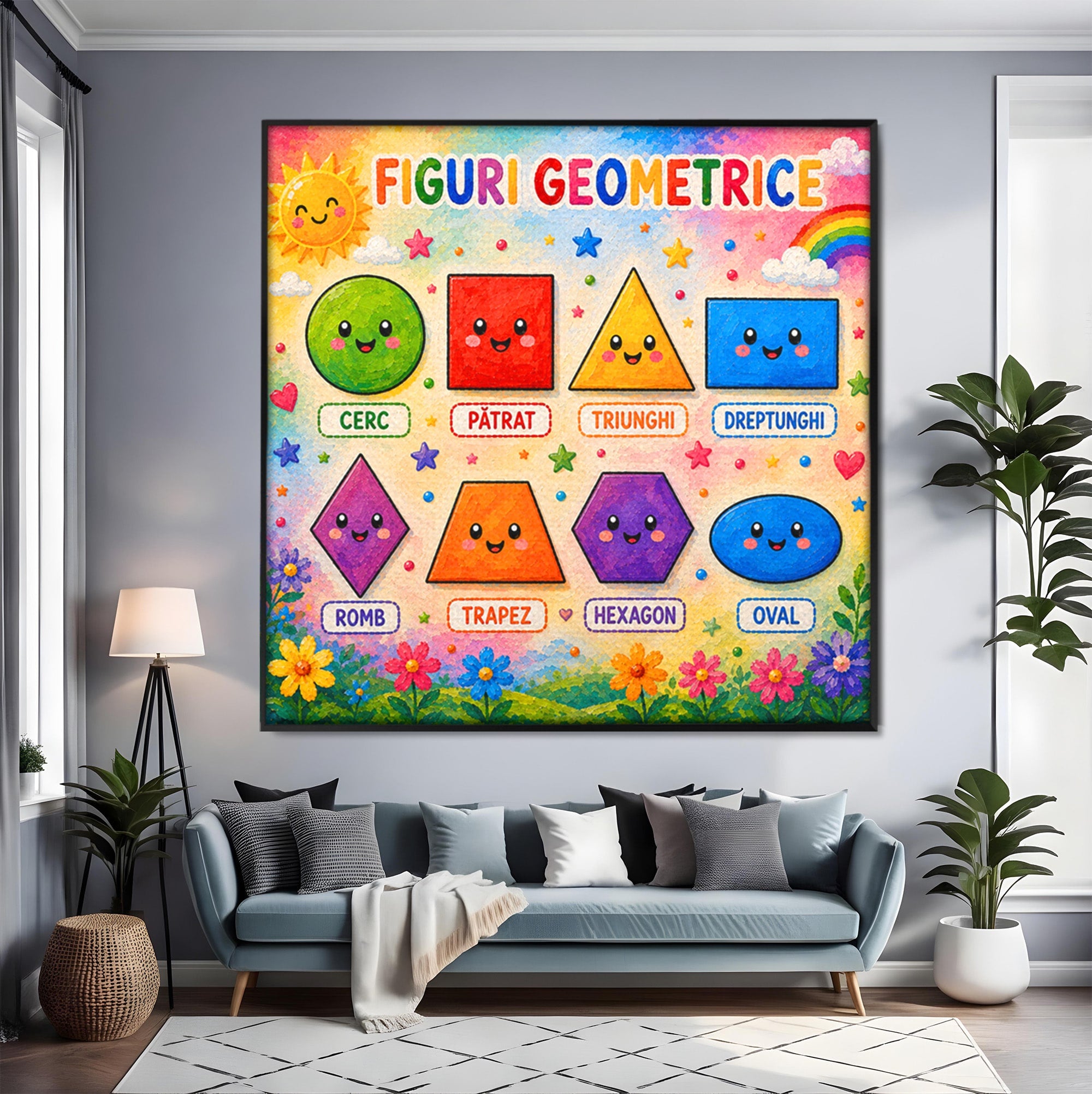 Tablou Canvas Premium LuxCanva® K1083, Figuri Geometrice Zambitoare, Geometrie, Copii, Educativ, Jucaus, Living, Dormitor, Culori Vibrante