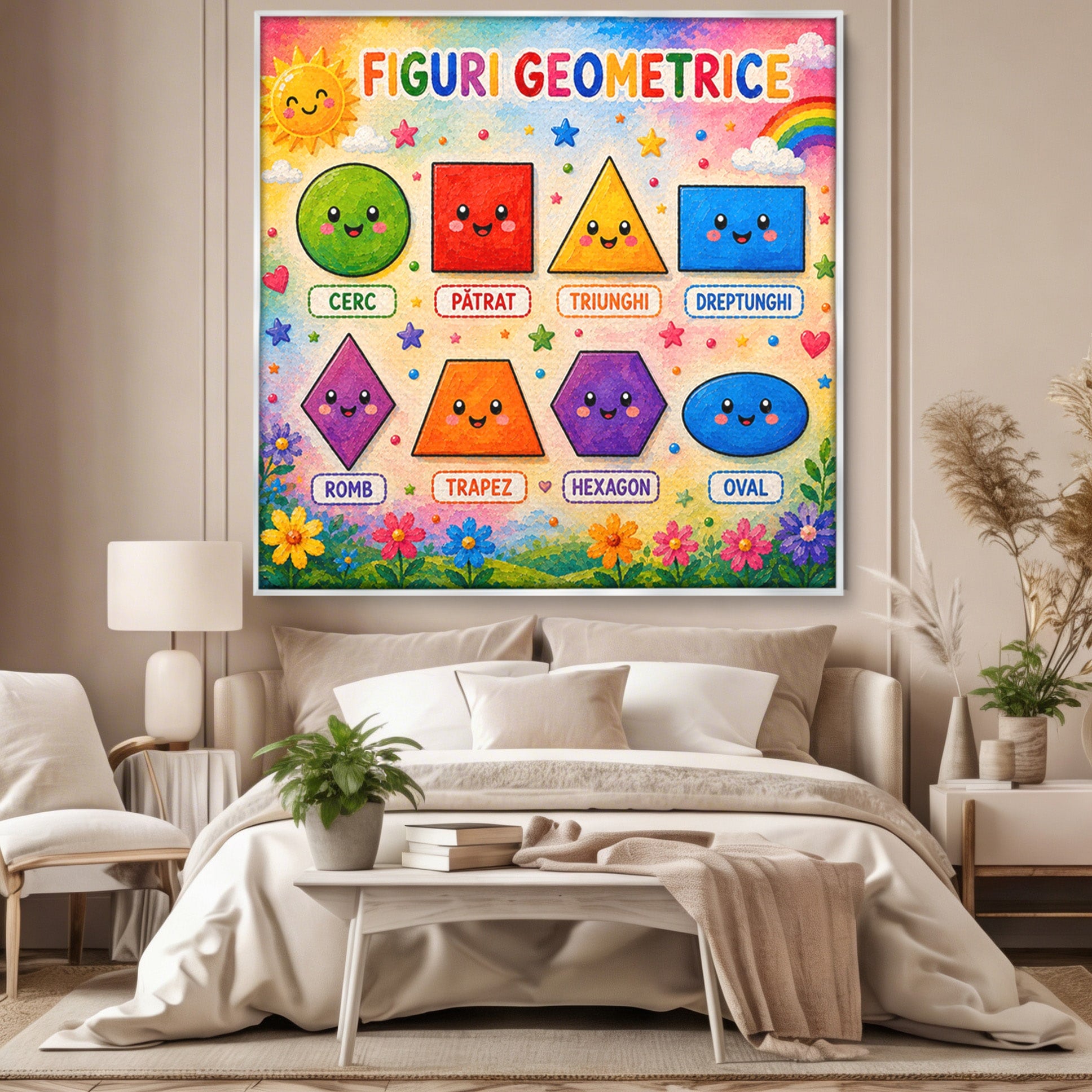 Tablou Canvas Premium LuxCanva® K1083, Figuri Geometrice Zambitoare, Geometrie, Copii, Educativ, Jucaus, Living, Dormitor, Culori Vibrante
