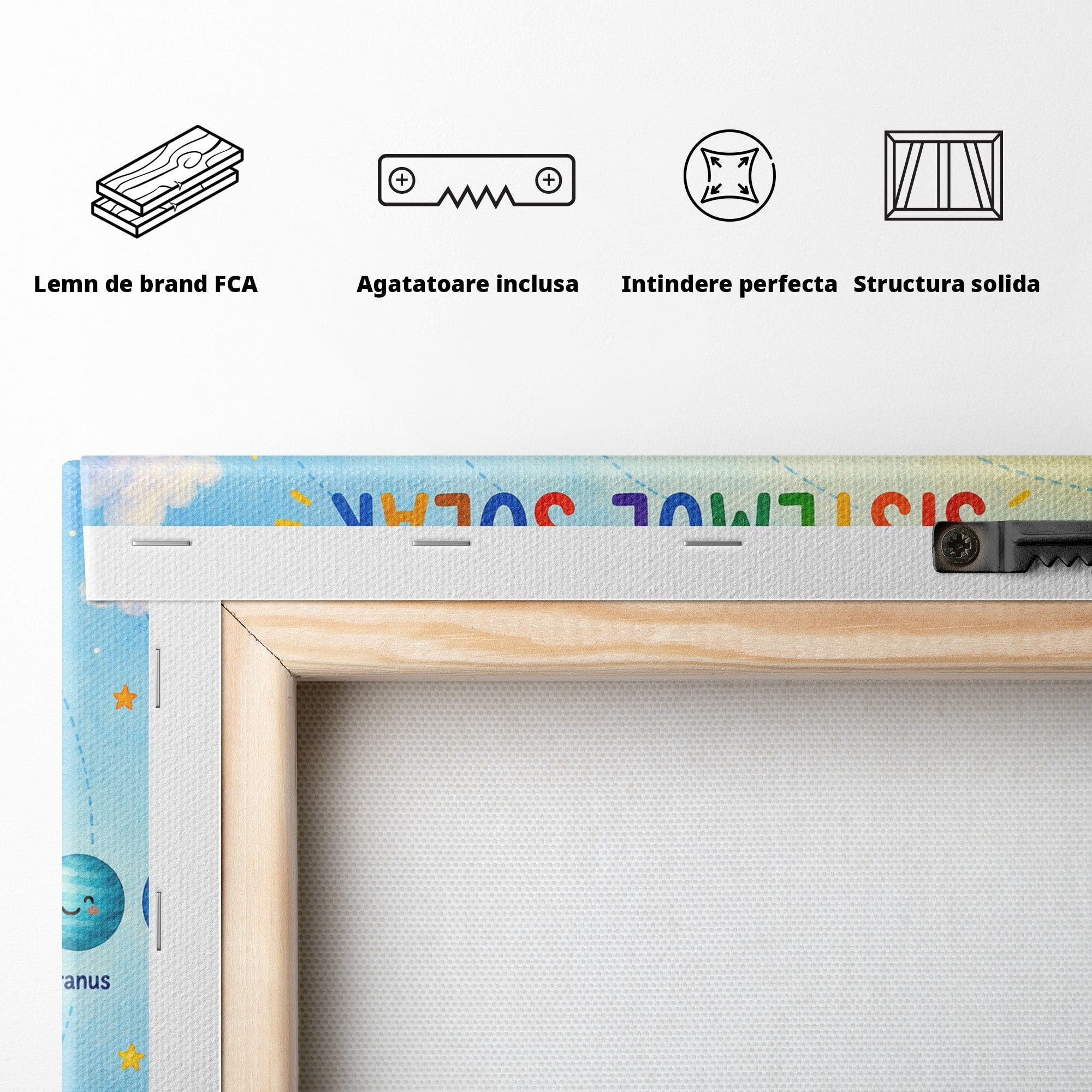 Tablou Canvas Premium LuxCanva® K1084, Sistemul Solar Fericit, Planete, Spatiu, Educativ, Copii, Dormitor, Culori Vibrante