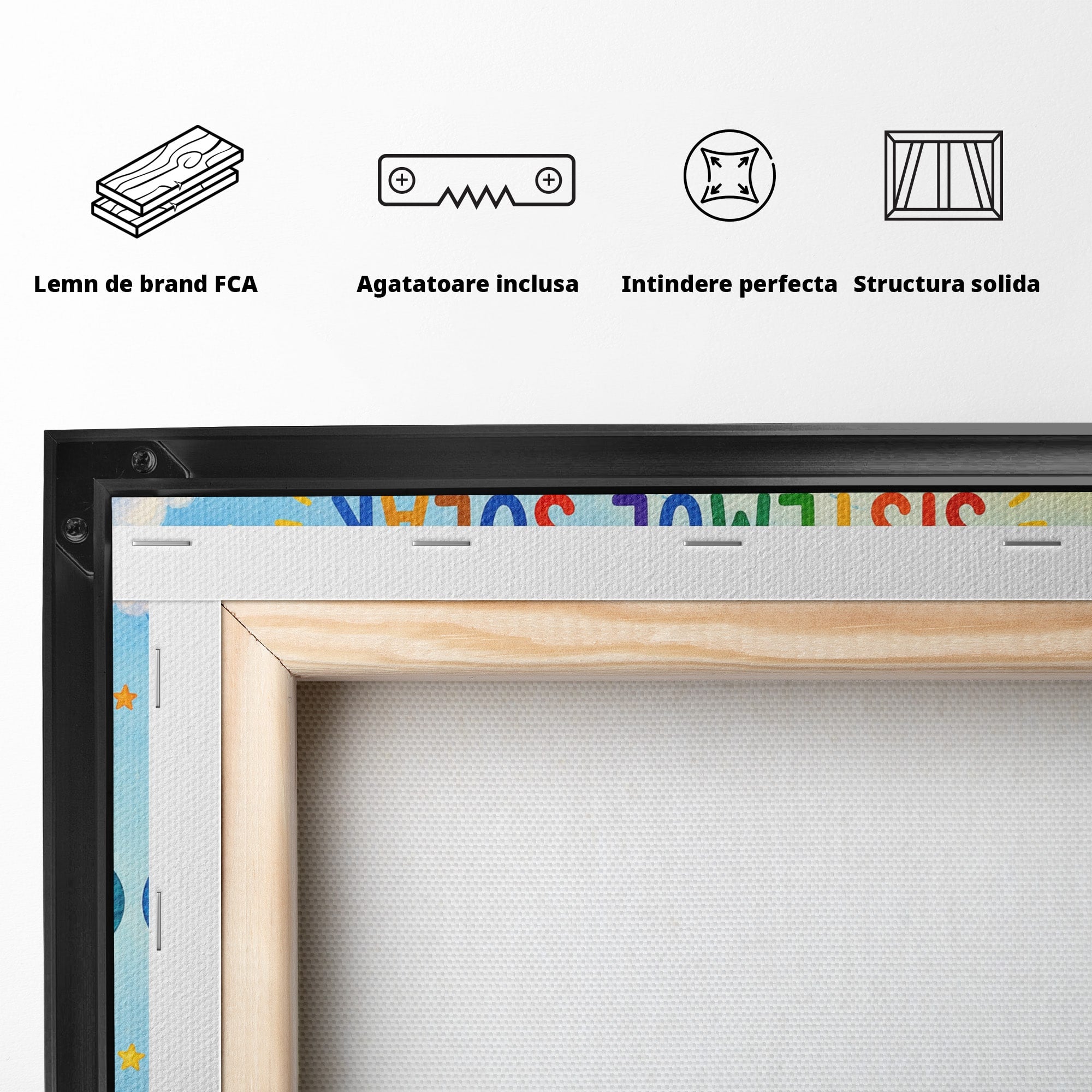 Tablou Canvas Premium LuxCanva® K1084, Sistemul Solar Fericit, Planete, Spatiu, Educativ, Copii, Dormitor, Culori Vibrante
