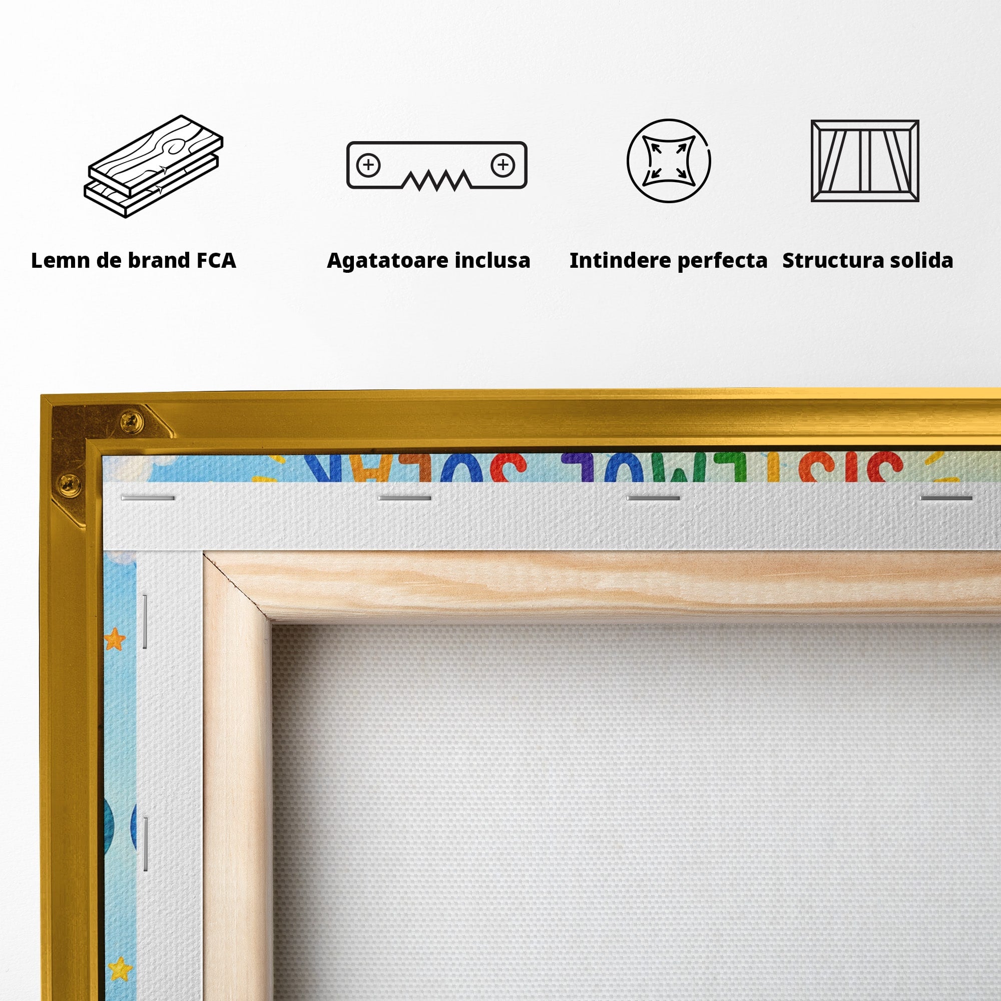 Tablou Canvas Premium LuxCanva® K1084, Sistemul Solar Fericit, Planete, Spatiu, Educativ, Copii, Dormitor, Culori Vibrante