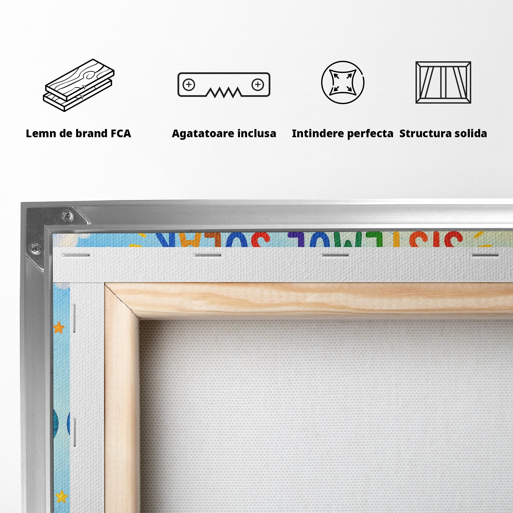 Tablou Canvas Premium LuxCanva® K1084, Sistemul Solar Fericit, Planete, Spatiu, Educativ, Copii, Dormitor, Culori Vibrante
