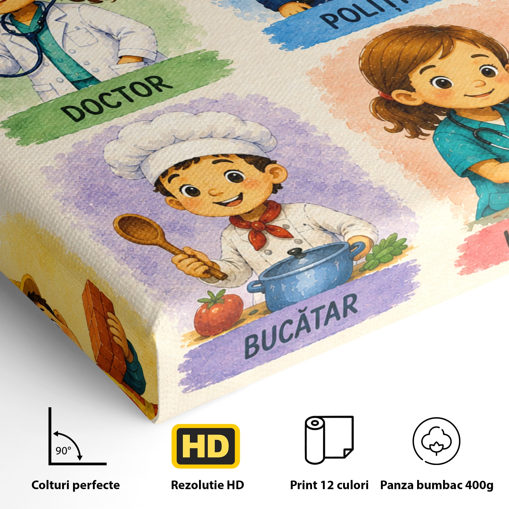 Tablou Canvas Premium LuxCanva® K1085, Meserii Pentru Copii, Meserii, Educativ, Copii, Invatare, Camera Copiilor, Culori Vibrante
