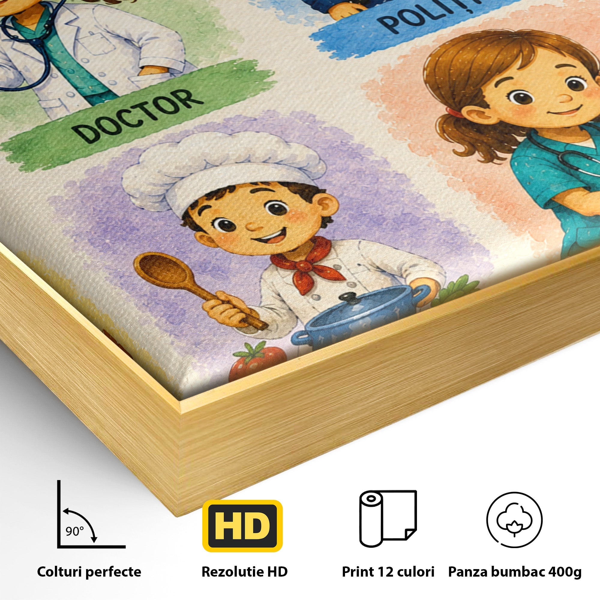 Tablou Canvas Premium LuxCanva® K1085, Meserii Pentru Copii, Meserii, Educativ, Copii, Invatare, Camera Copiilor, Culori Vibrante