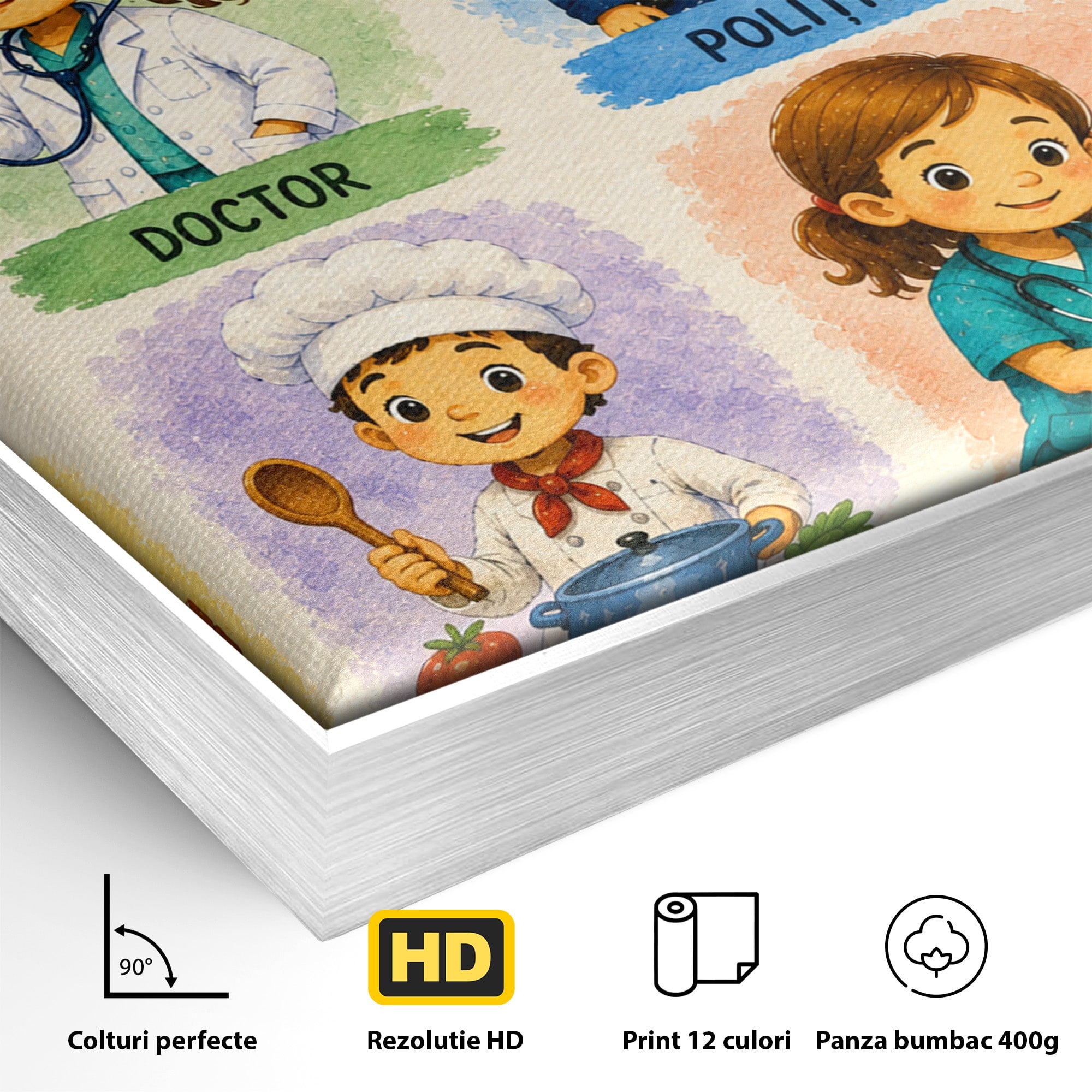 Tablou Canvas Premium LuxCanva® K1085, Meserii Pentru Copii, Meserii, Educativ, Copii, Invatare, Camera Copiilor, Culori Vibrante