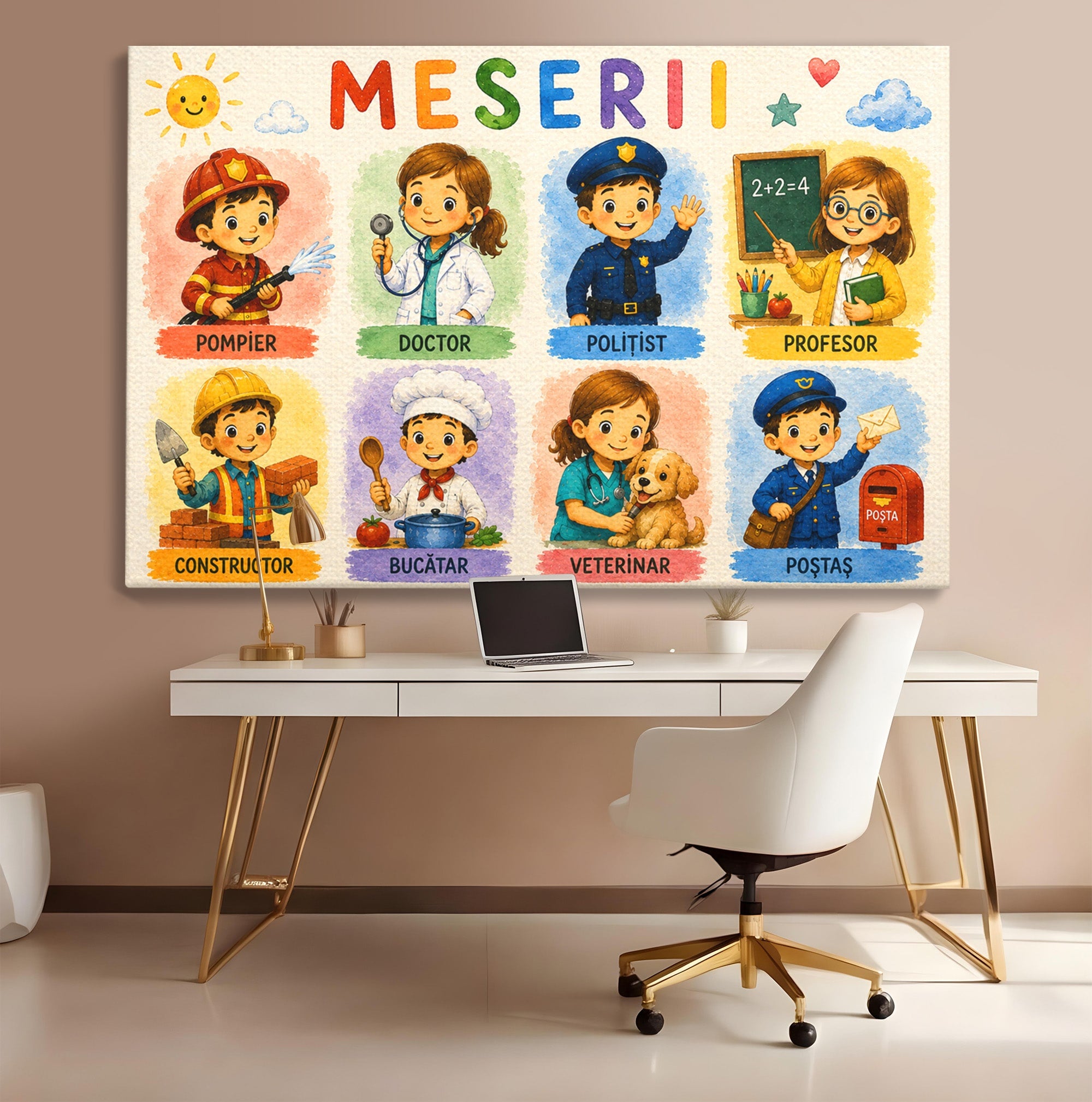 Tablou Canvas Premium LuxCanva® K1085, Meserii Pentru Copii, Meserii, Educativ, Copii, Invatare, Camera Copiilor, Culori Vibrante
