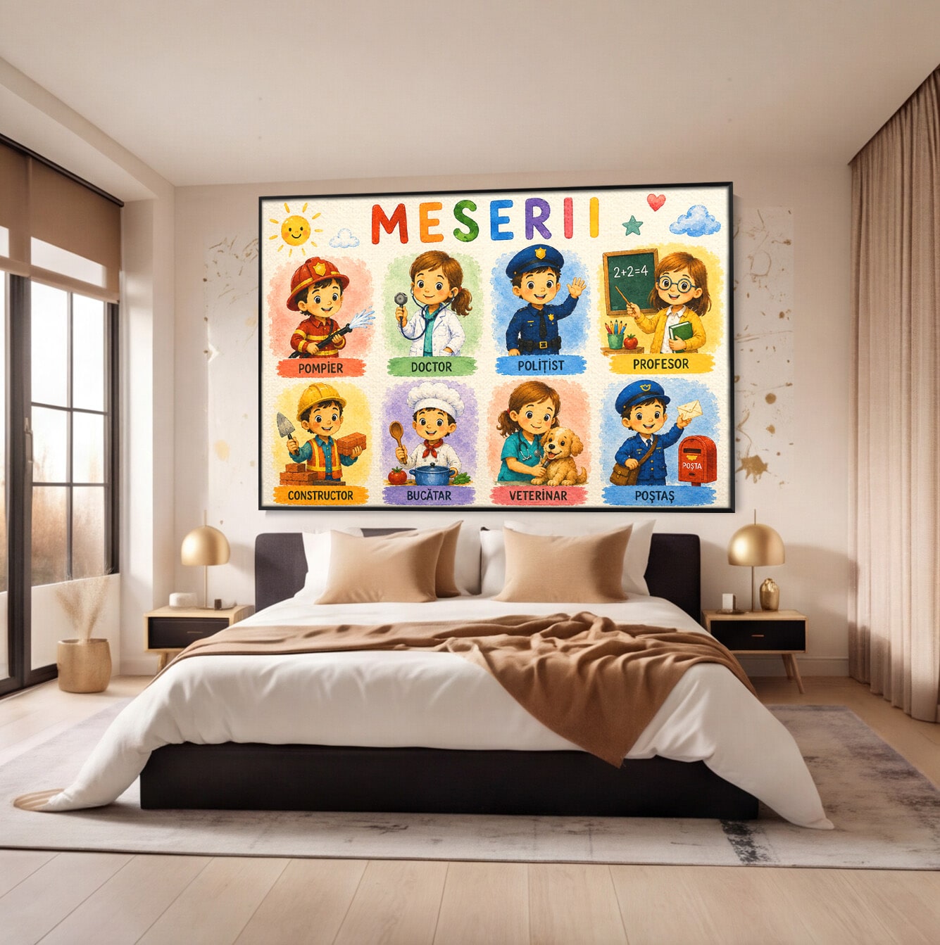 Tablou Canvas Premium LuxCanva® K1085, Meserii Pentru Copii, Meserii, Educativ, Copii, Invatare, Camera Copiilor, Culori Vibrante