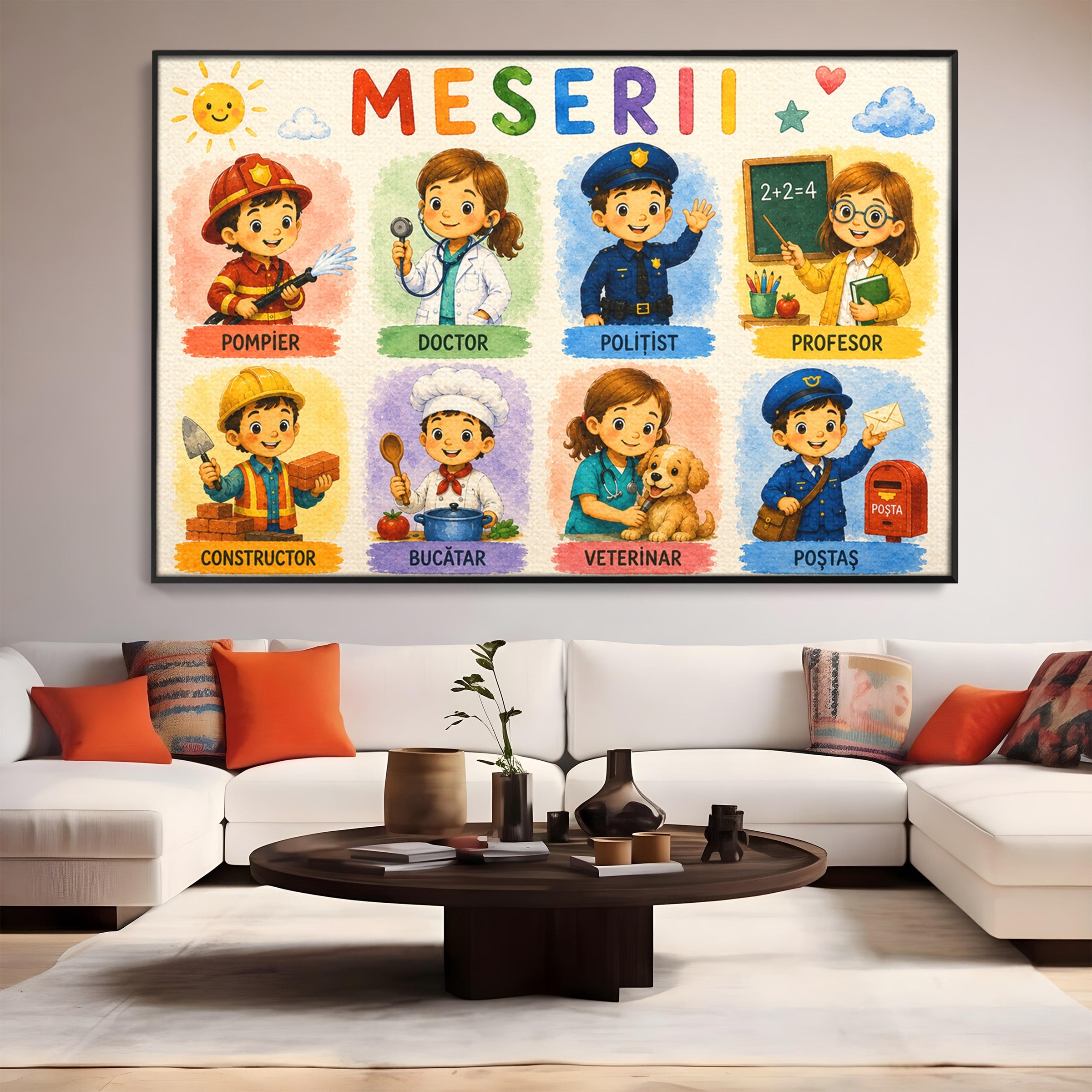 Tablou Canvas Premium LuxCanva® K1085, Meserii Pentru Copii, Meserii, Educativ, Copii, Invatare, Camera Copiilor, Culori Vibrante