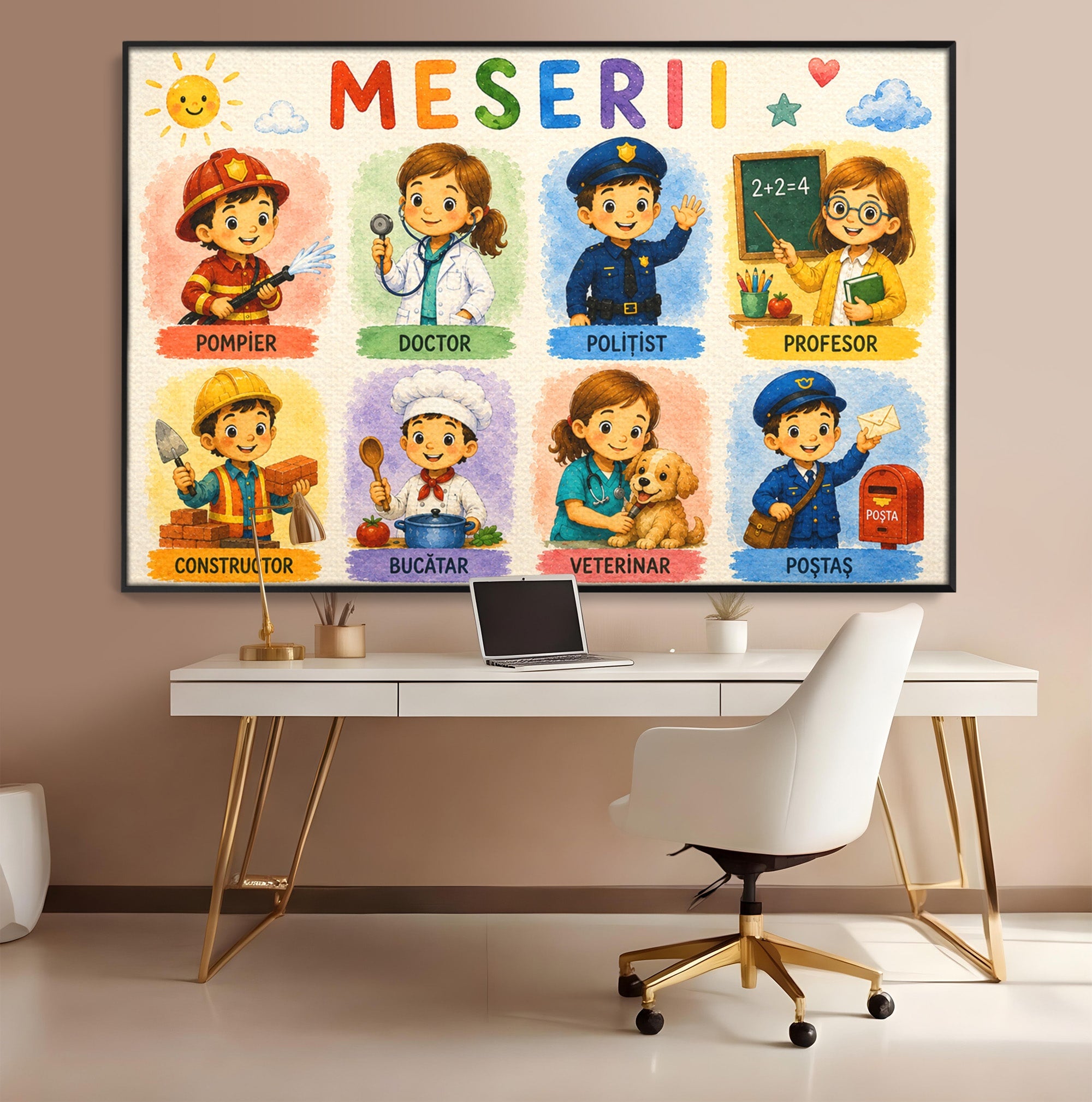 Tablou Canvas Premium LuxCanva® K1085, Meserii Pentru Copii, Meserii, Educativ, Copii, Invatare, Camera Copiilor, Culori Vibrante
