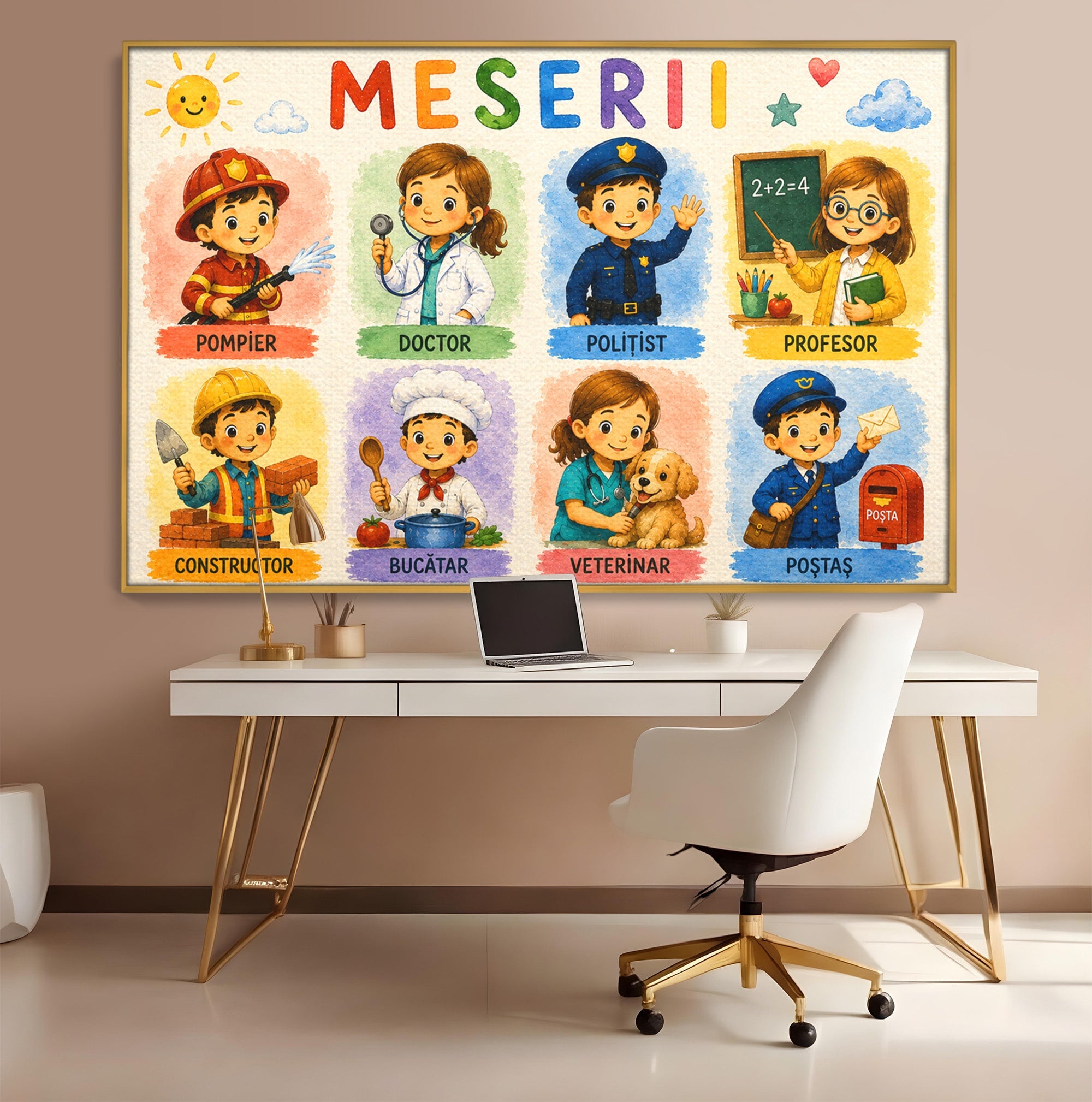 Tablou Canvas Premium LuxCanva® K1085, Meserii Pentru Copii, Meserii, Educativ, Copii, Invatare, Camera Copiilor, Culori Vibrante