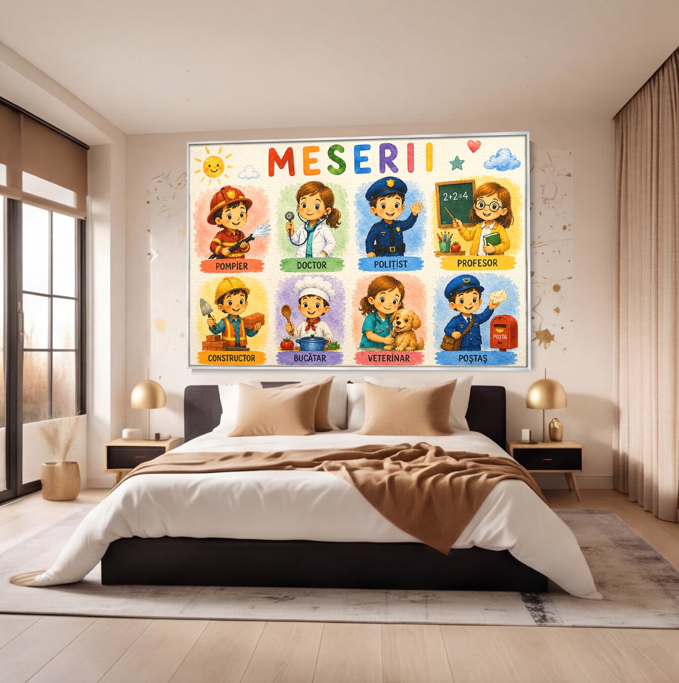 Tablou Canvas Premium LuxCanva® K1085, Meserii Pentru Copii, Meserii, Educativ, Copii, Invatare, Camera Copiilor, Culori Vibrante