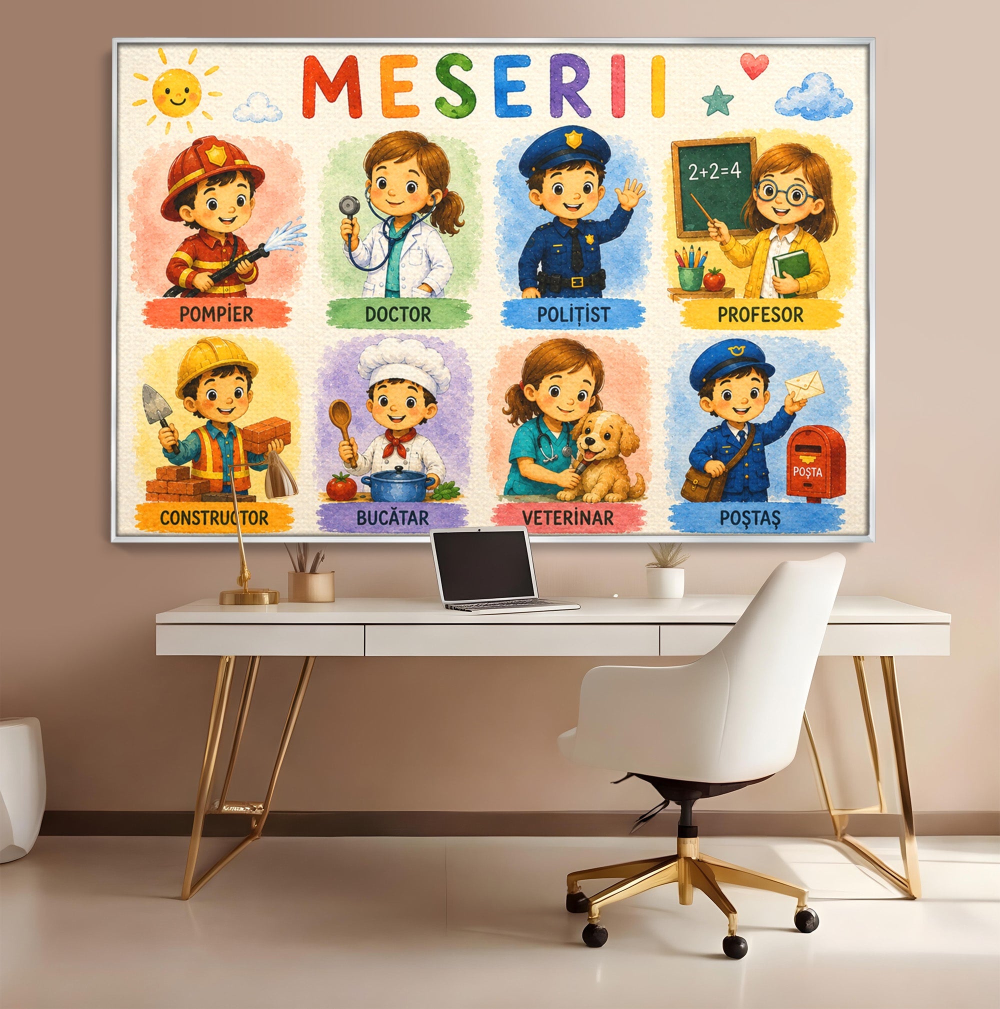 Tablou Canvas Premium LuxCanva® K1085, Meserii Pentru Copii, Meserii, Educativ, Copii, Invatare, Camera Copiilor, Culori Vibrante