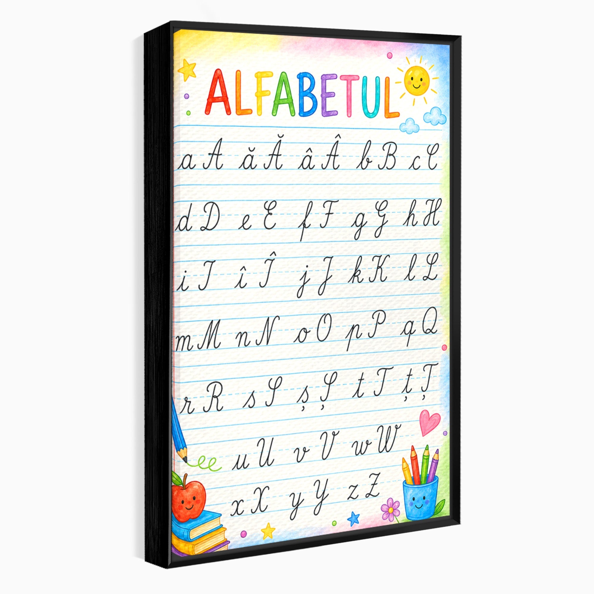 Tablou Canvas Premium LuxCanva® K1086, Alfabetul Copiilor, Alfabet, Educatie, Copii, Scoala, Birou, Culori Vibrante