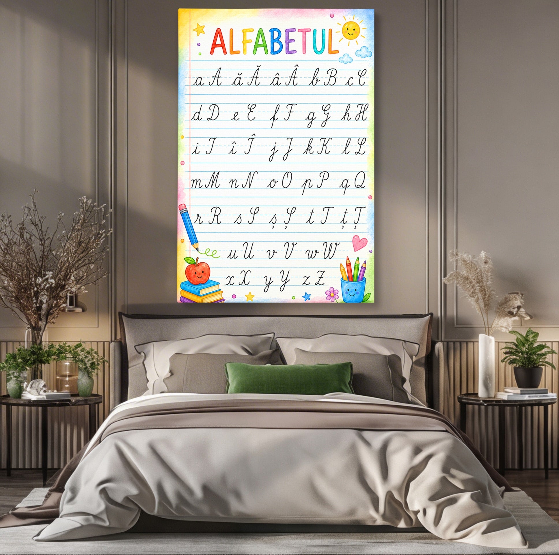 Tablou Canvas Premium LuxCanva® K1086, Alfabetul Copiilor, Alfabet, Educatie, Copii, Scoala, Birou, Culori Vibrante