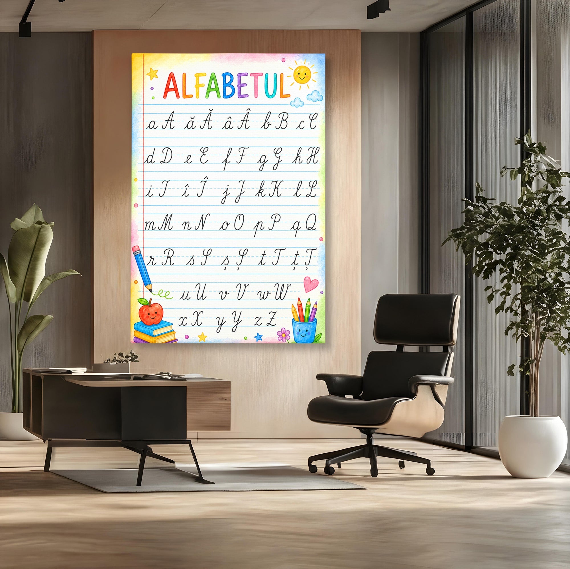 Tablou Canvas Premium LuxCanva® K1086, Alfabetul Copiilor, Alfabet, Educatie, Copii, Scoala, Birou, Culori Vibrante