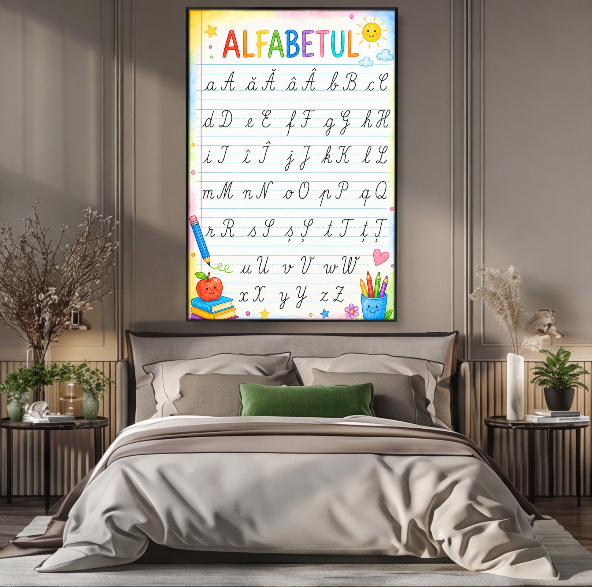 Tablou Canvas Premium LuxCanva® K1086, Alfabetul Copiilor, Alfabet, Educatie, Copii, Scoala, Birou, Culori Vibrante