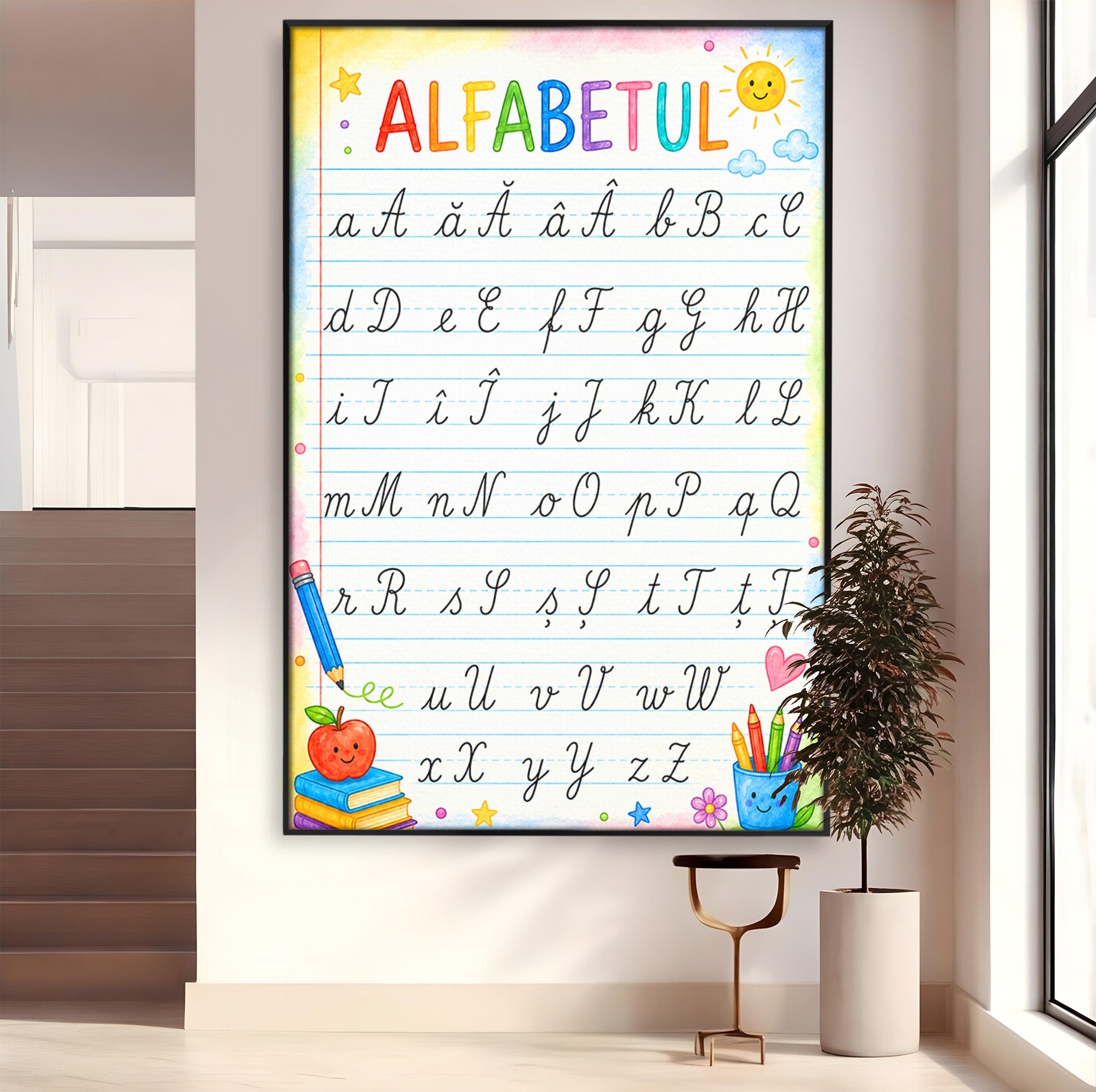 Tablou Canvas Premium LuxCanva® K1086, Alfabetul Copiilor, Alfabet, Educatie, Copii, Scoala, Birou, Culori Vibrante