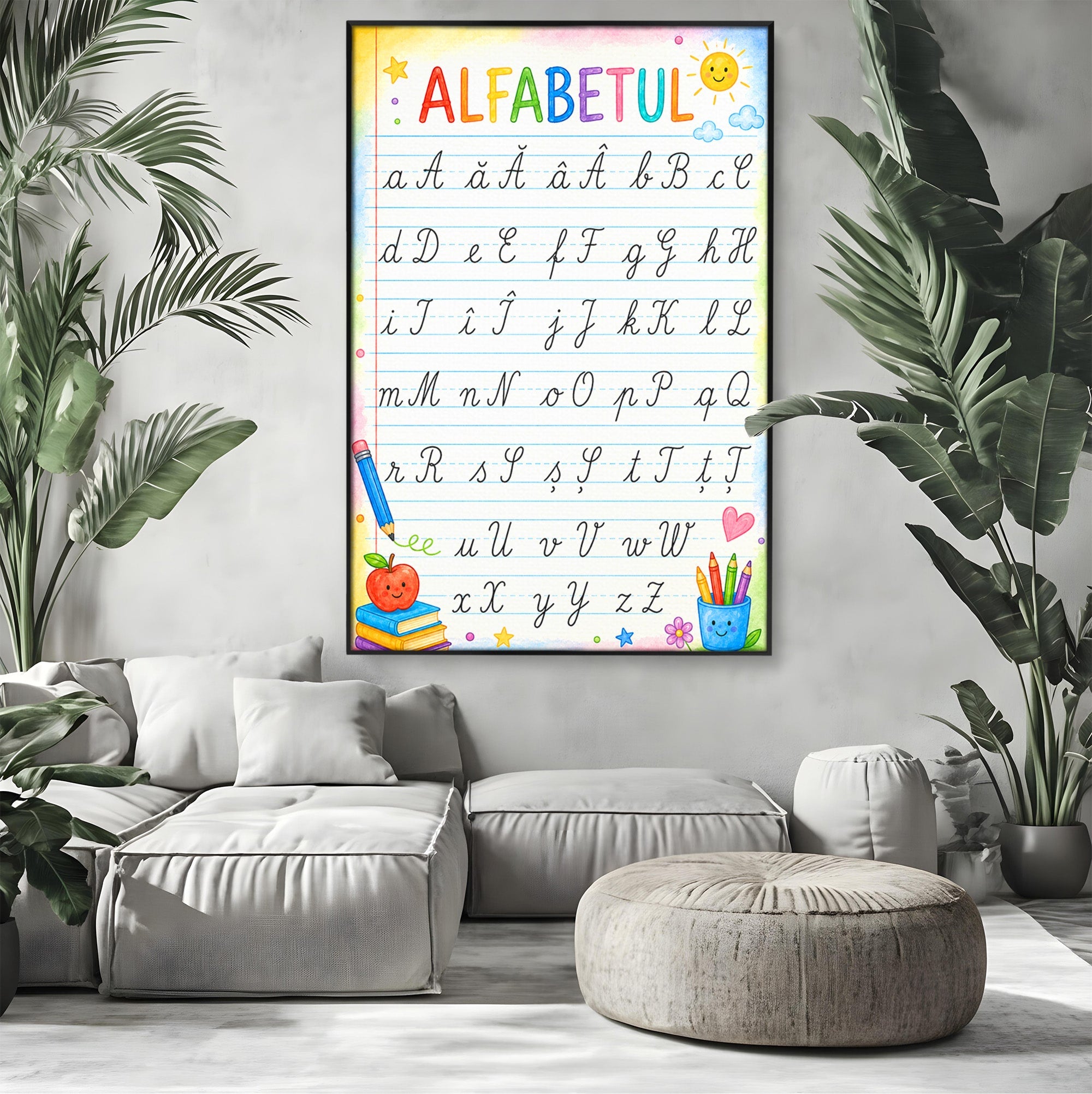 Tablou Canvas Premium LuxCanva® K1086, Alfabetul Copiilor, Alfabet, Educatie, Copii, Scoala, Birou, Culori Vibrante