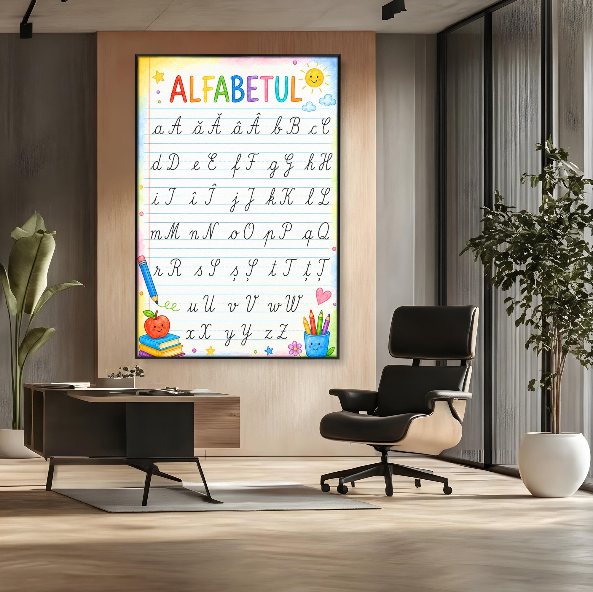 Tablou Canvas Premium LuxCanva® K1086, Alfabetul Copiilor, Alfabet, Educatie, Copii, Scoala, Birou, Culori Vibrante